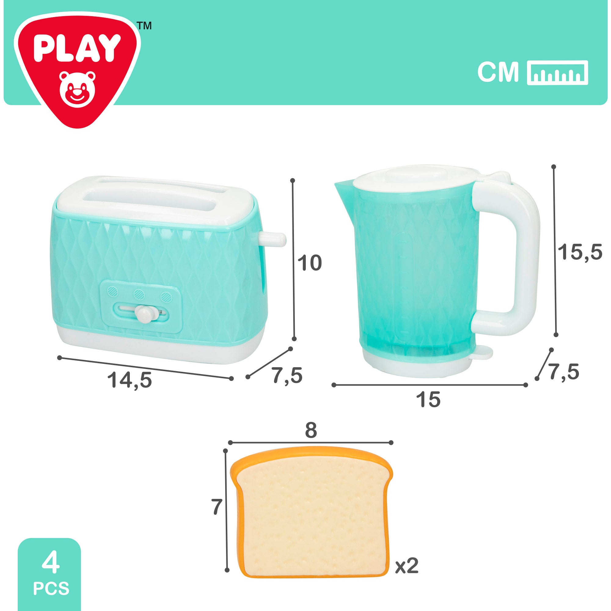 PLAY Set tostadora y hervidor de juguete con luz y sonido