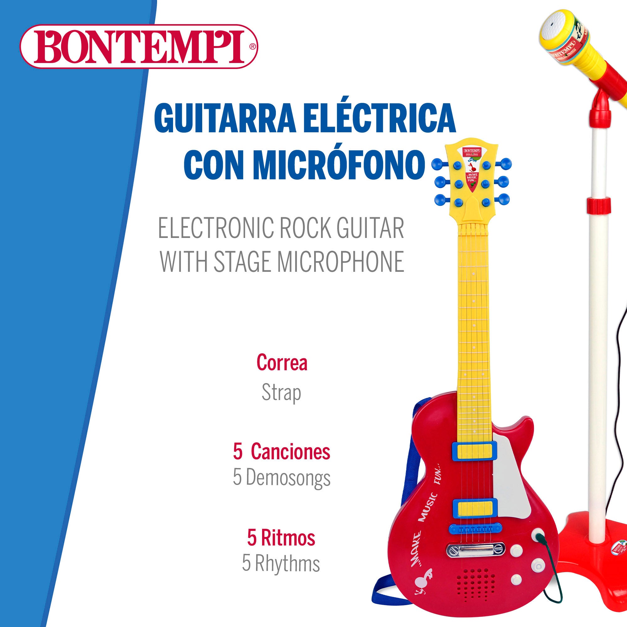 Guitarra eléctrica de juguete 55 cm con micrófono de pie Bontempi