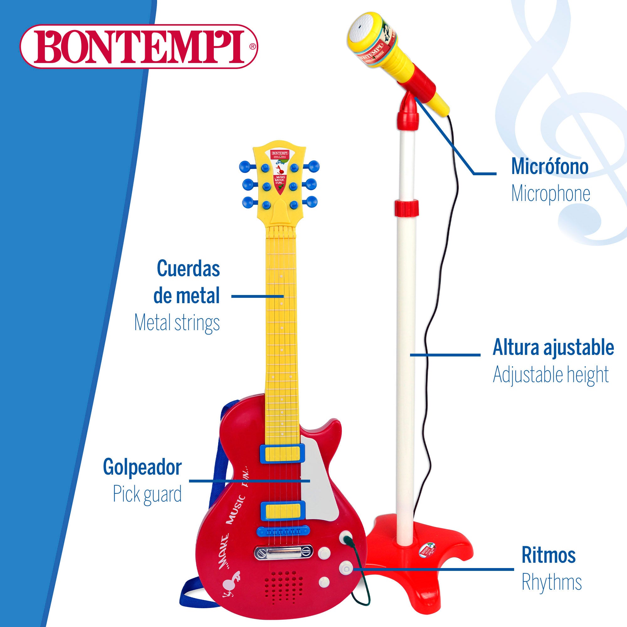 Guitarra eléctrica de juguete 55 cm con micrófono de pie Bontempi
