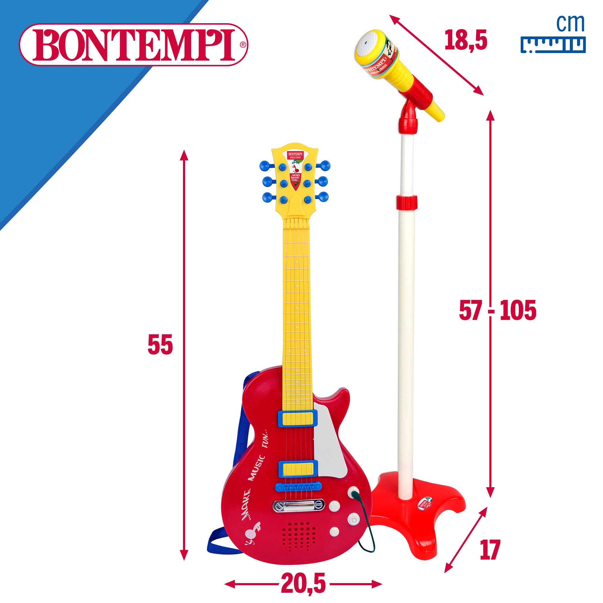 Guitarra eléctrica de juguete 55 cm con micrófono de pie Bontempi