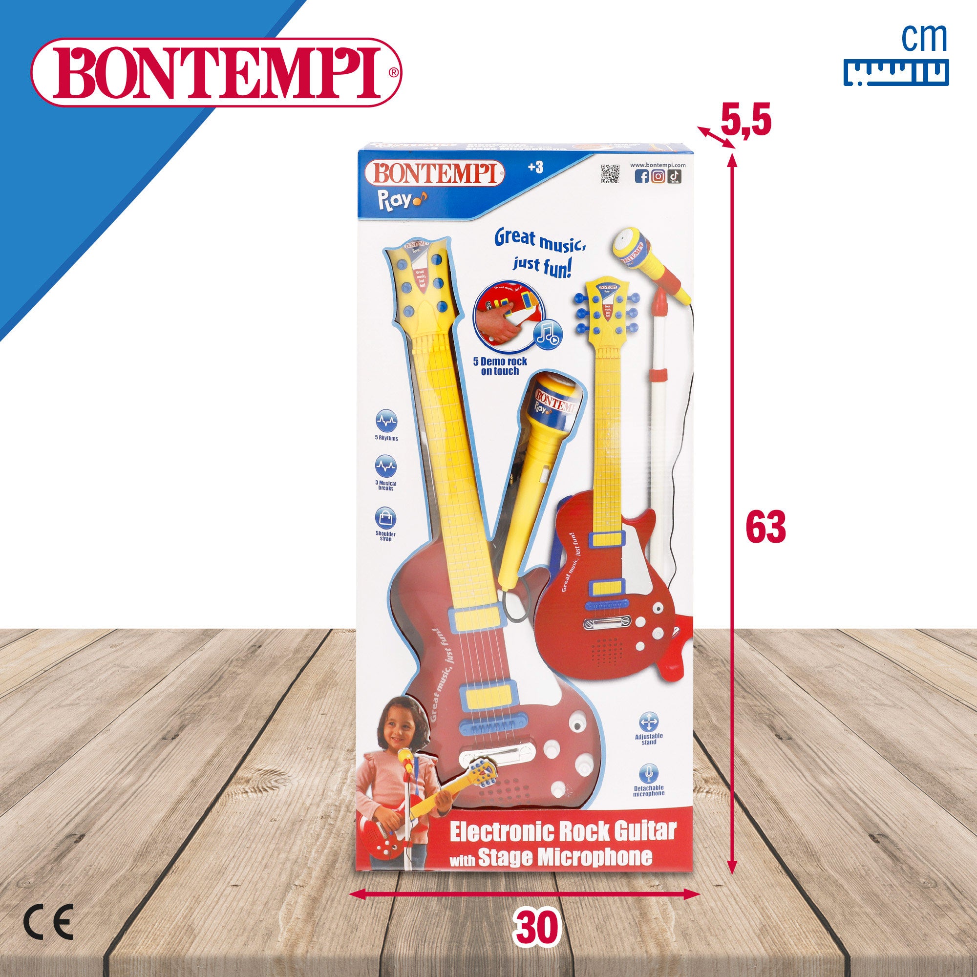 Guitarra eléctrica de juguete 55 cm con micrófono de pie Bontempi