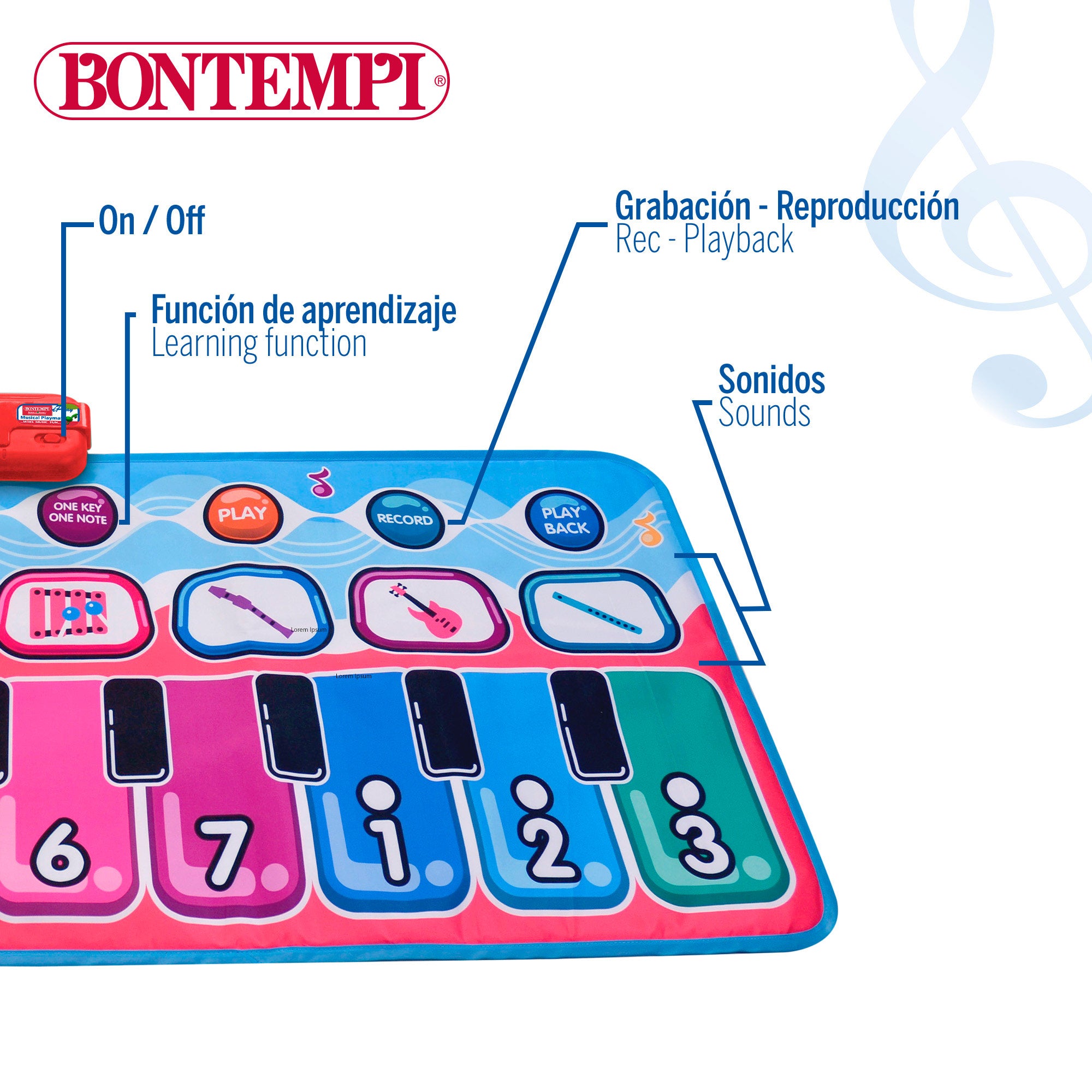 Alfombra piano multicolor interactiva 10 teclas Bontempi