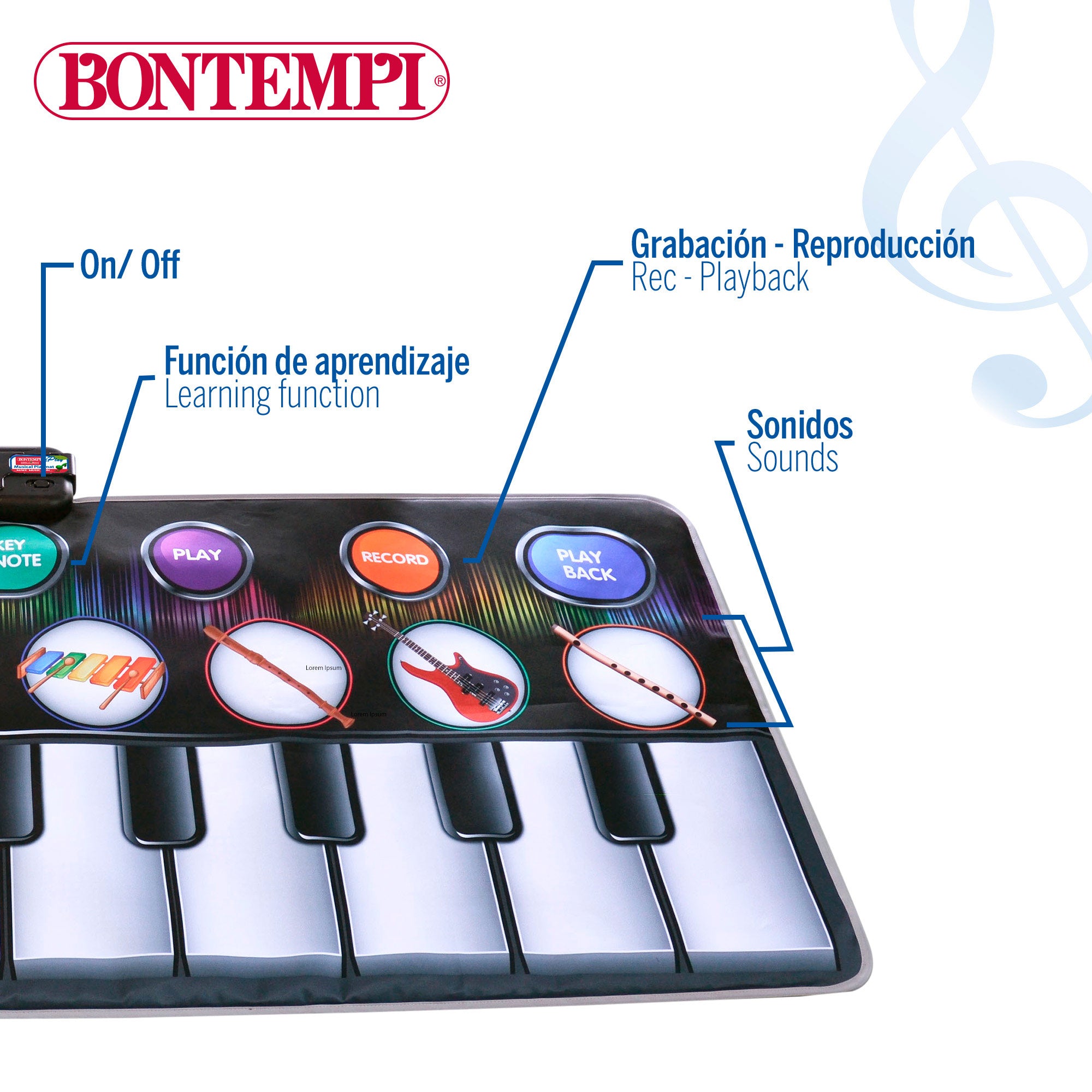 Alfombra teclado musical interactiva 10 teclas Bontempi