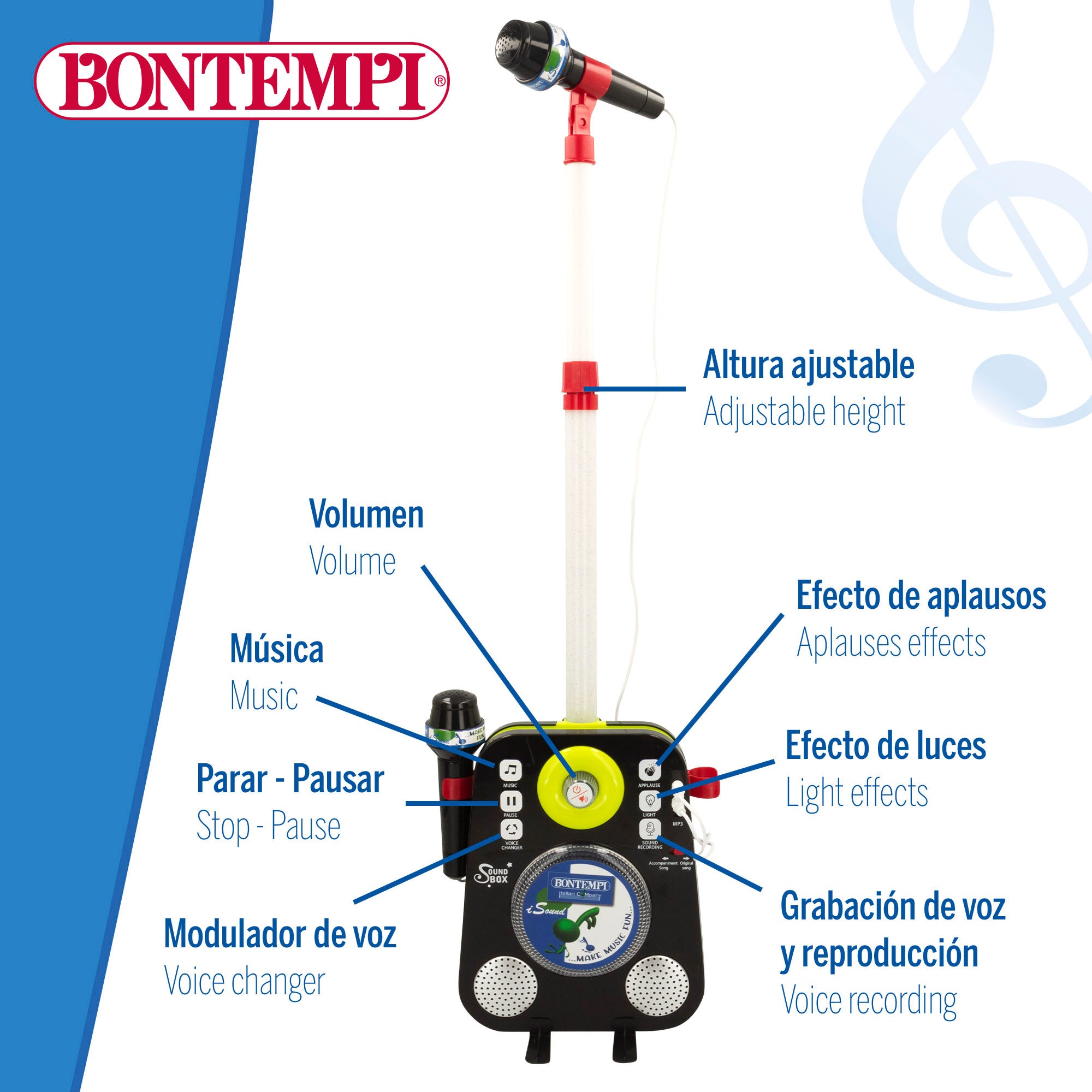 Altavoz karaoke para niños con 2 micrófonos Bontempi