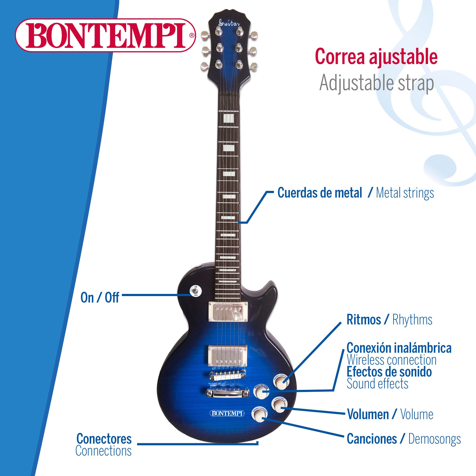 Guitarra eléctrica de juguete rock 68,5 cm con micrófono Bontempi