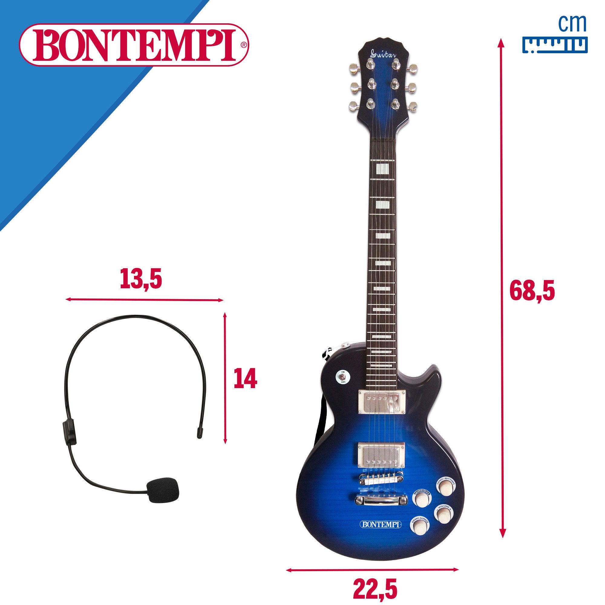 Guitarra eléctrica de juguete rock 68,5 cm con micrófono Bontempi