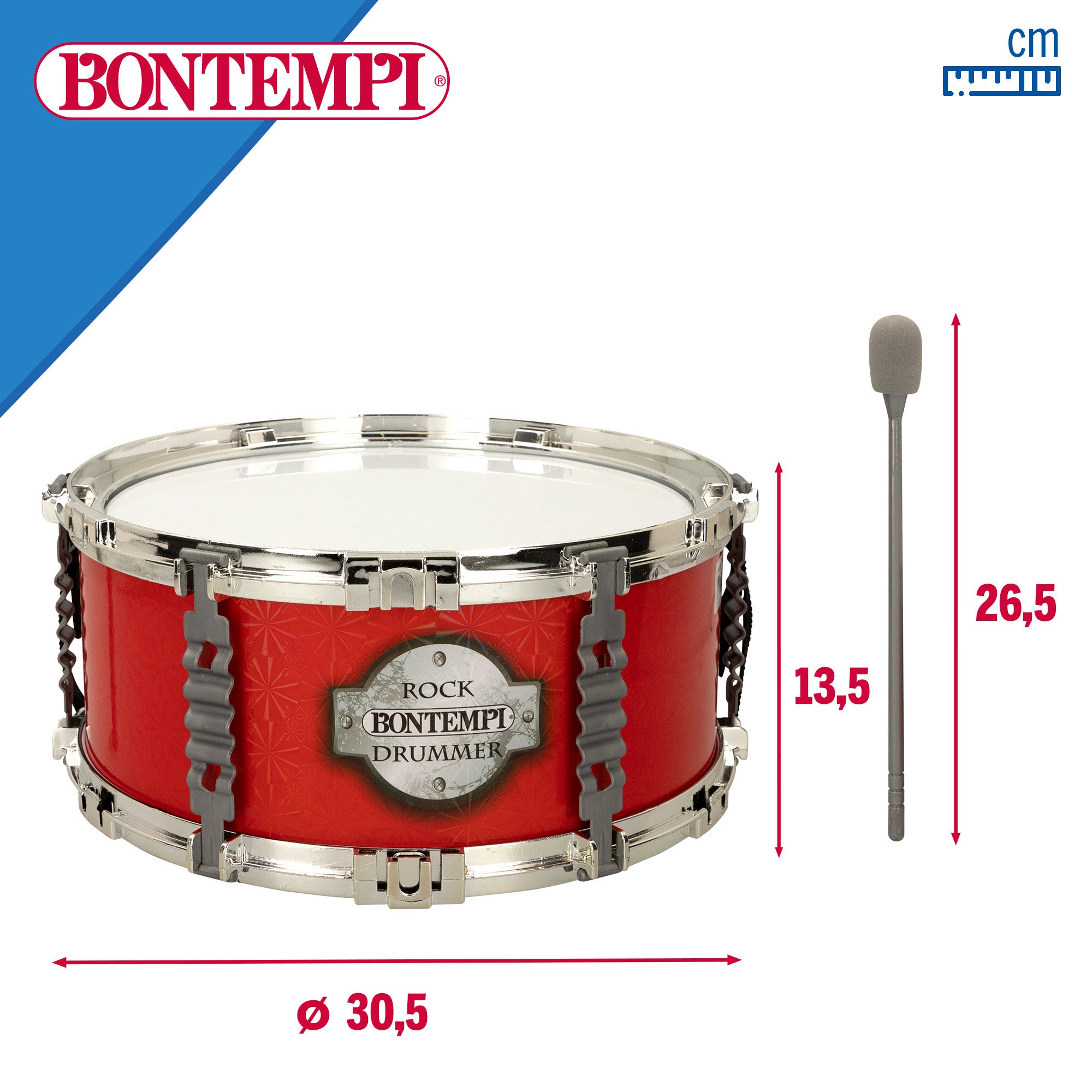 Tambor de juguete con baquetas y correa Ø30,5 cm Bontempi