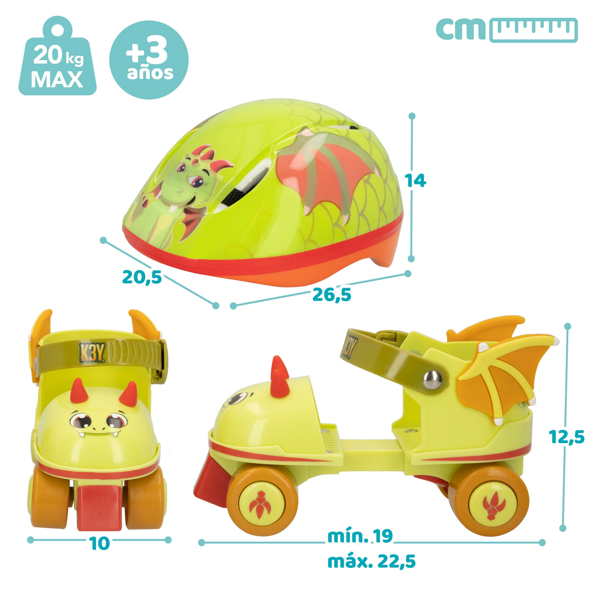 Kit patines y casco de dragón 4 ruedas talla 24-30 K3YRIDERS