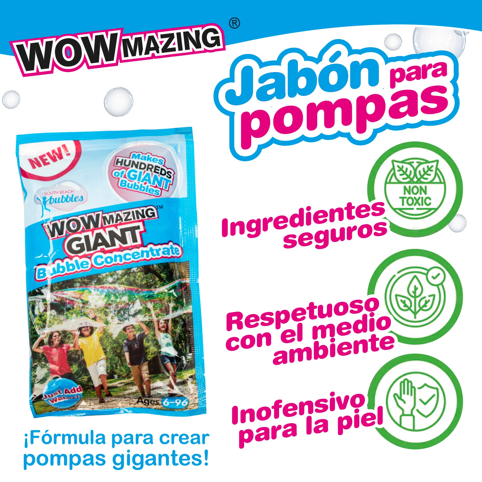 WOWmazing Kit burbujas gigantes con 2 sobres jabón concentrado