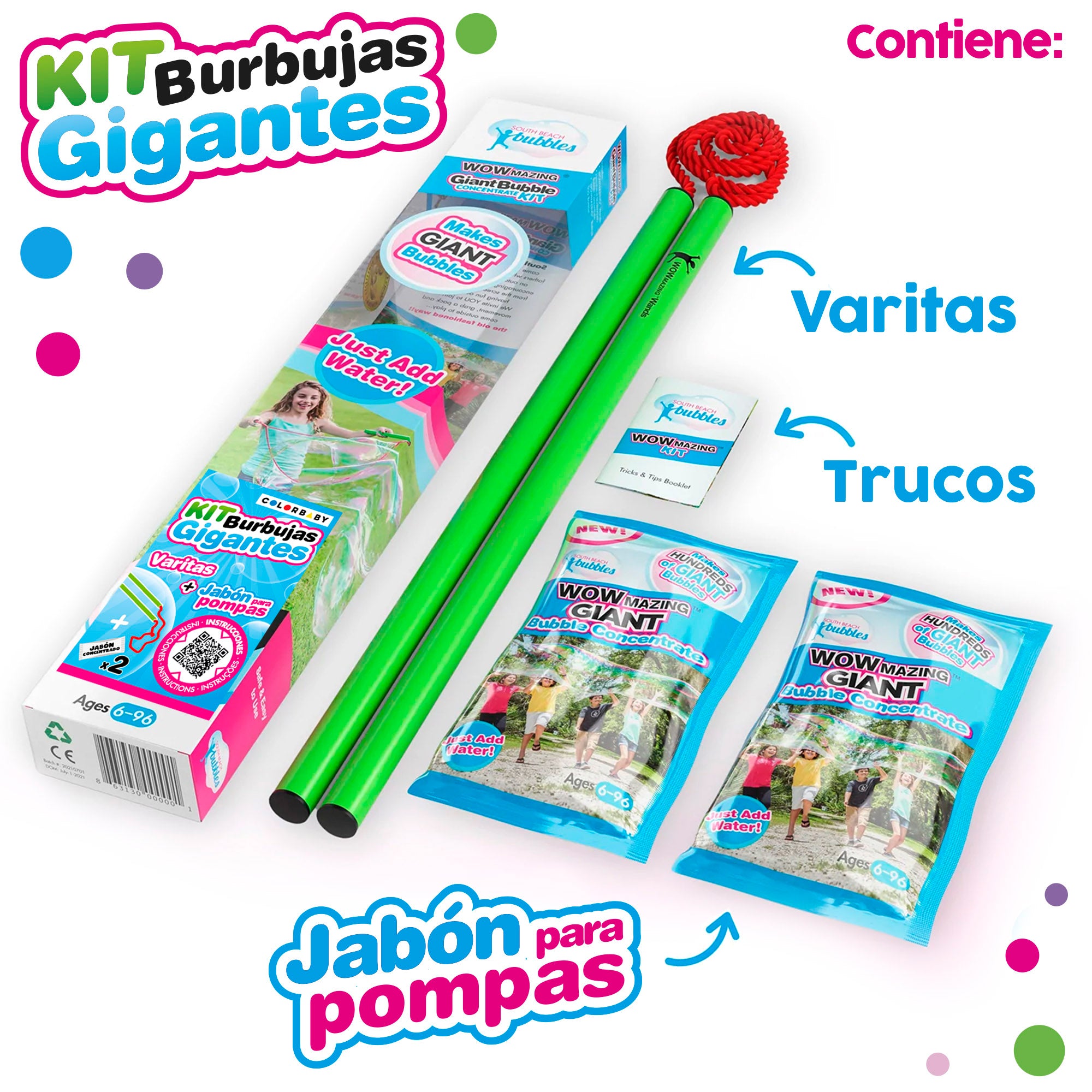 WOWmazing Kit burbujas gigantes con 2 sobres jabón concentrado
