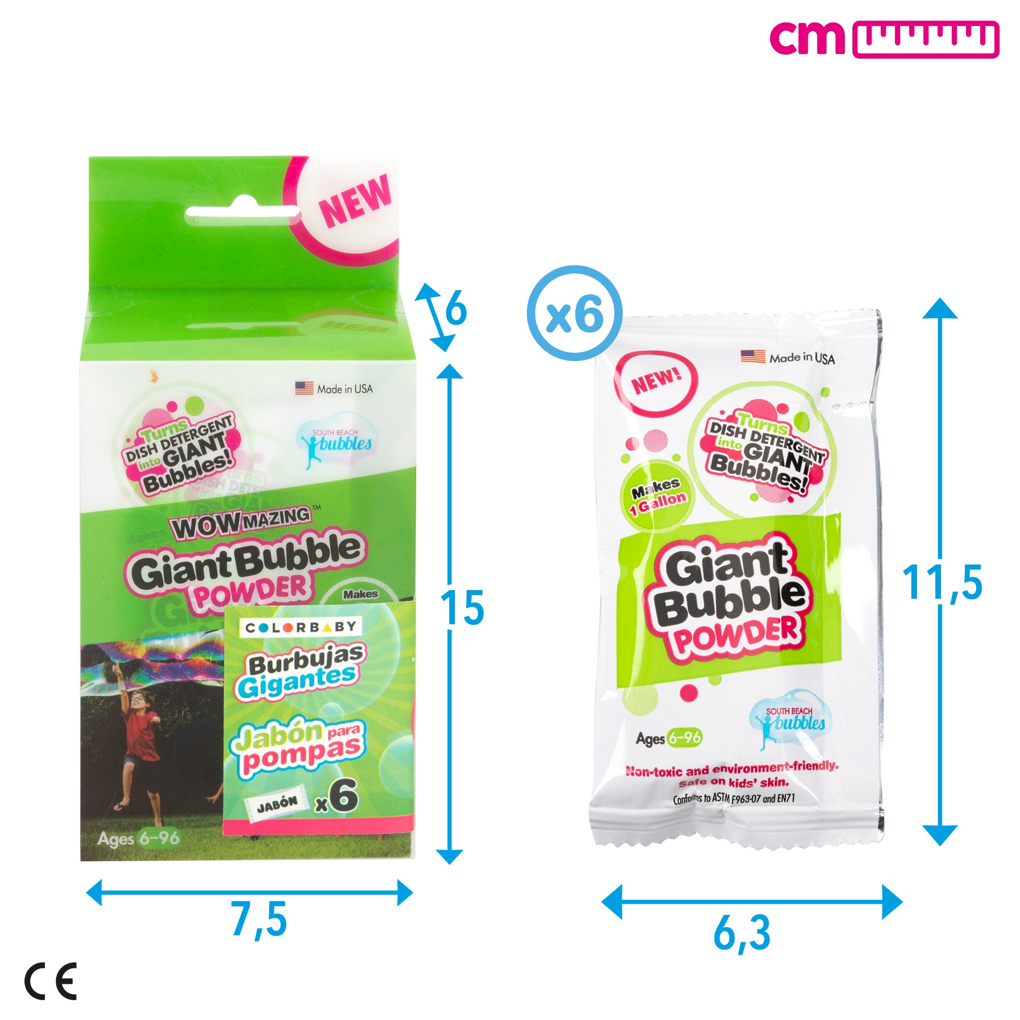 WOWmazing Pack 6 sobres de jabón en polvo para hacer pompas