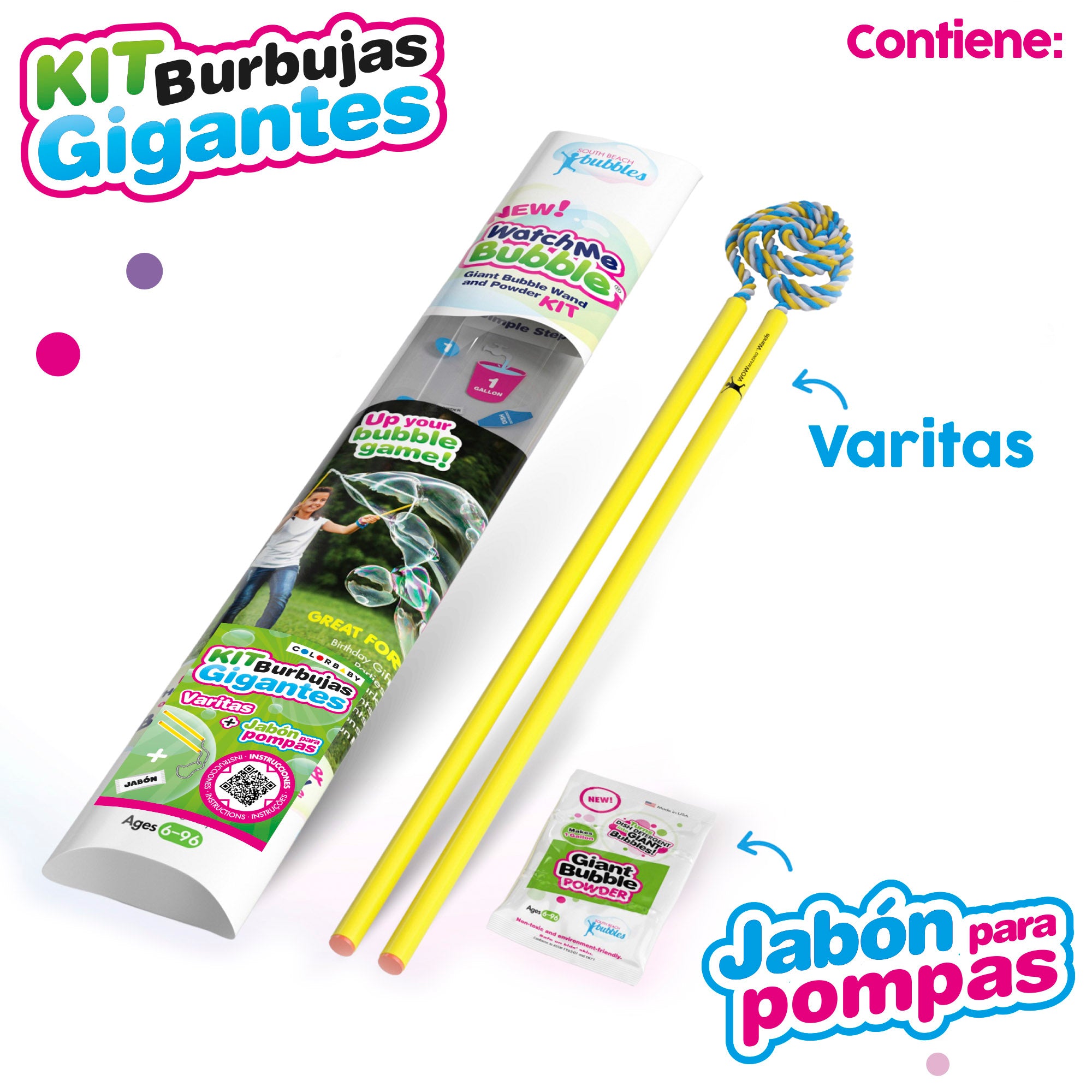 WOWmazing Kit burbujas gigantes con 1 sobre jabón en polvo