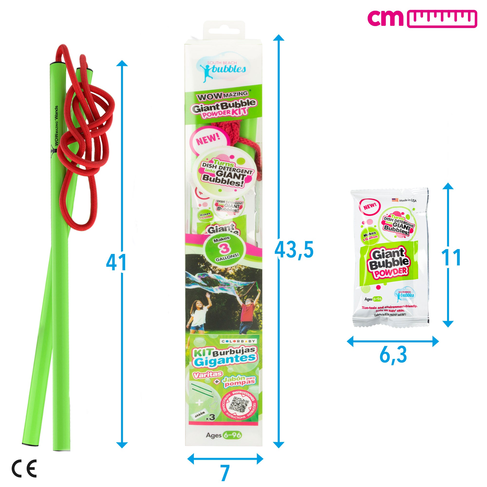 WOWmazing Kit burbujas gigantes con 3 sobres jabón en polvo