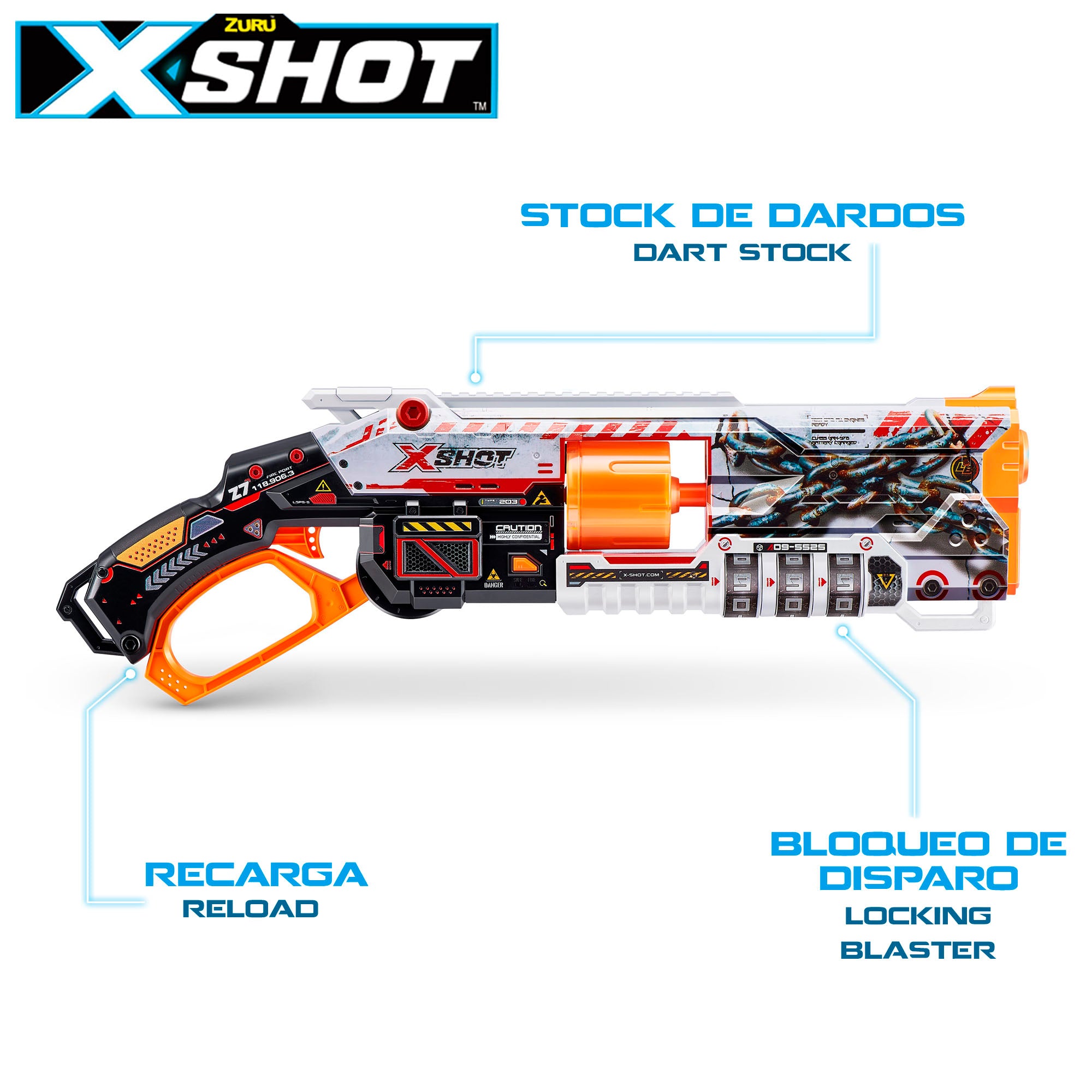 X-Shot Pistola dardos gomaespuma Skins Lock Baster con sistema de bloqueo