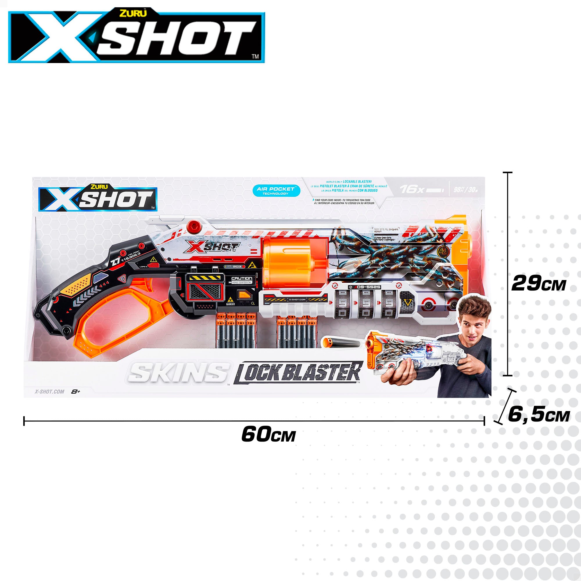X-Shot Pistola dardos gomaespuma Skins Lock Baster con sistema de bloqueo