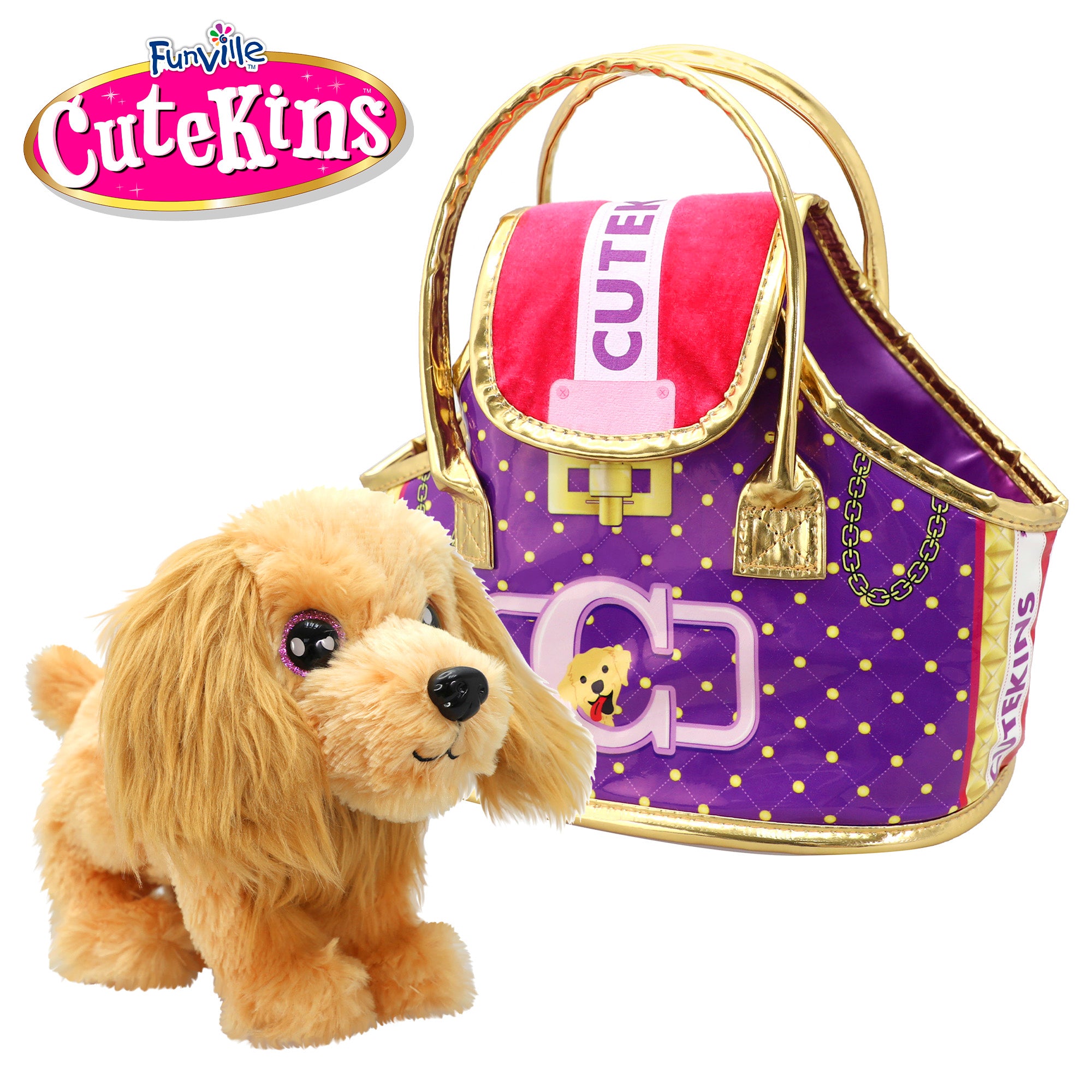 Perro de peluche con bolso transportín Cutekins