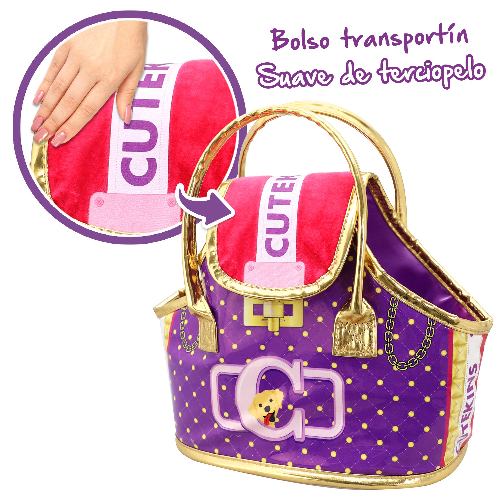 Perro de peluche con bolso transportín Cutekins