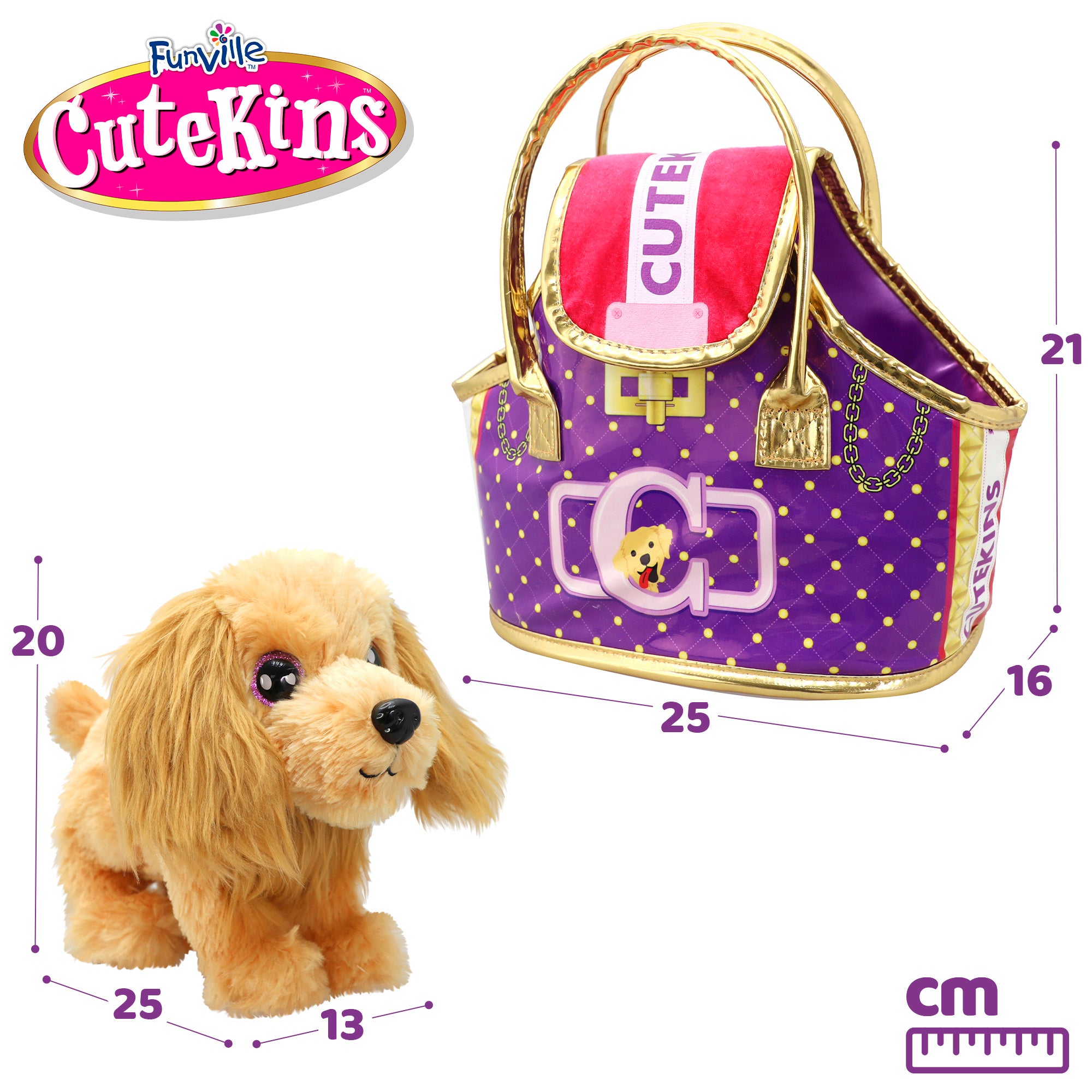 Perro de peluche con bolso transportín Cutekins