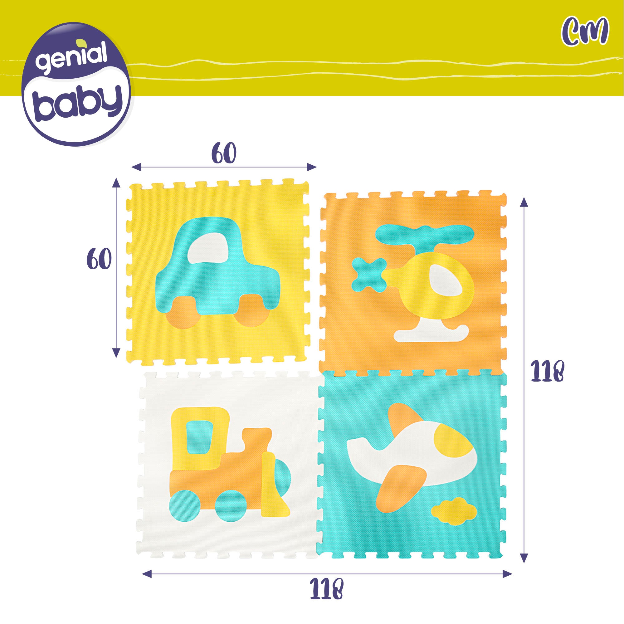Alfombra puzzle bebés vehículos 4 piezas gomaespuma C'Baby