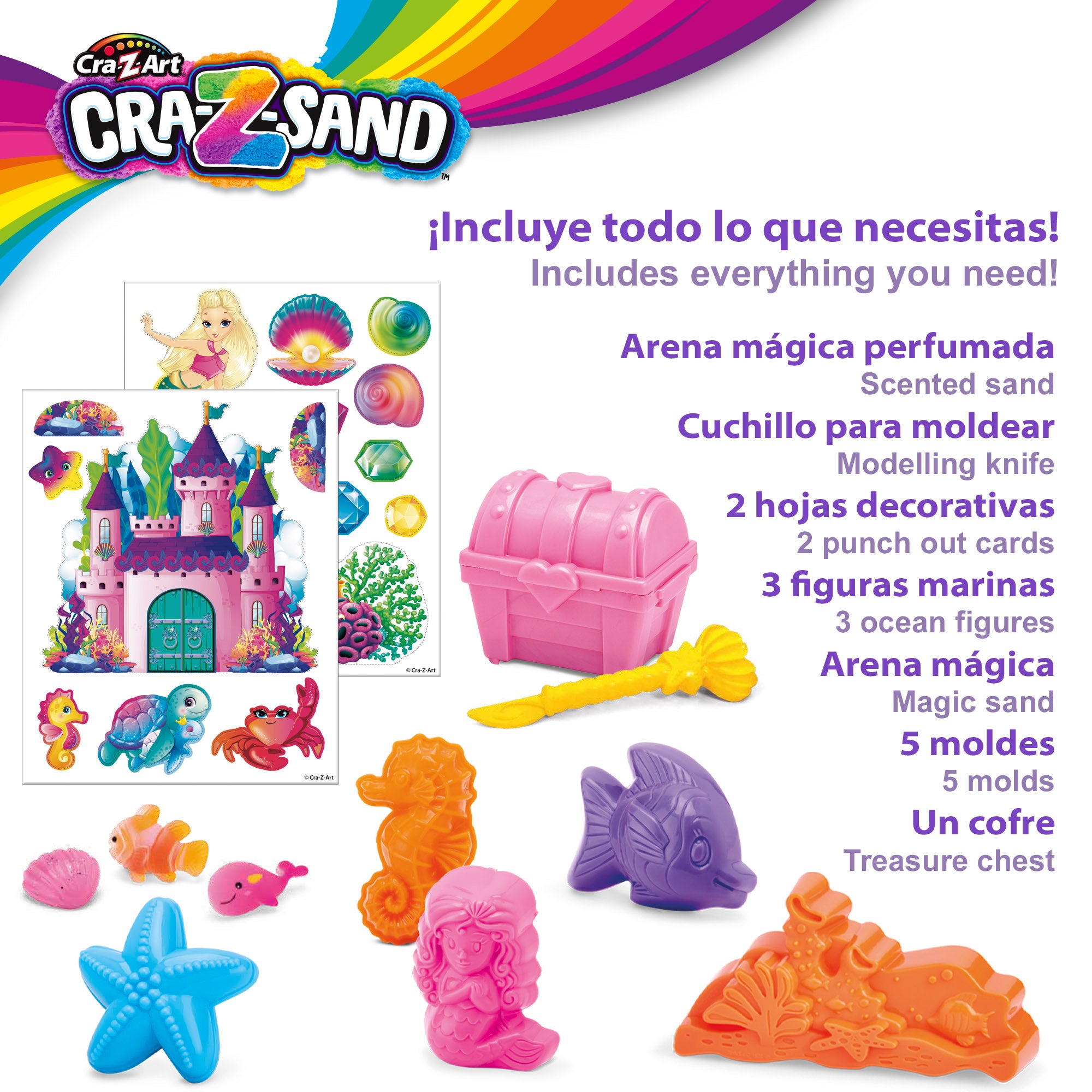 Juego arena mágica moldeable con 4 moldes marinos y cofre Cra-Z-Art