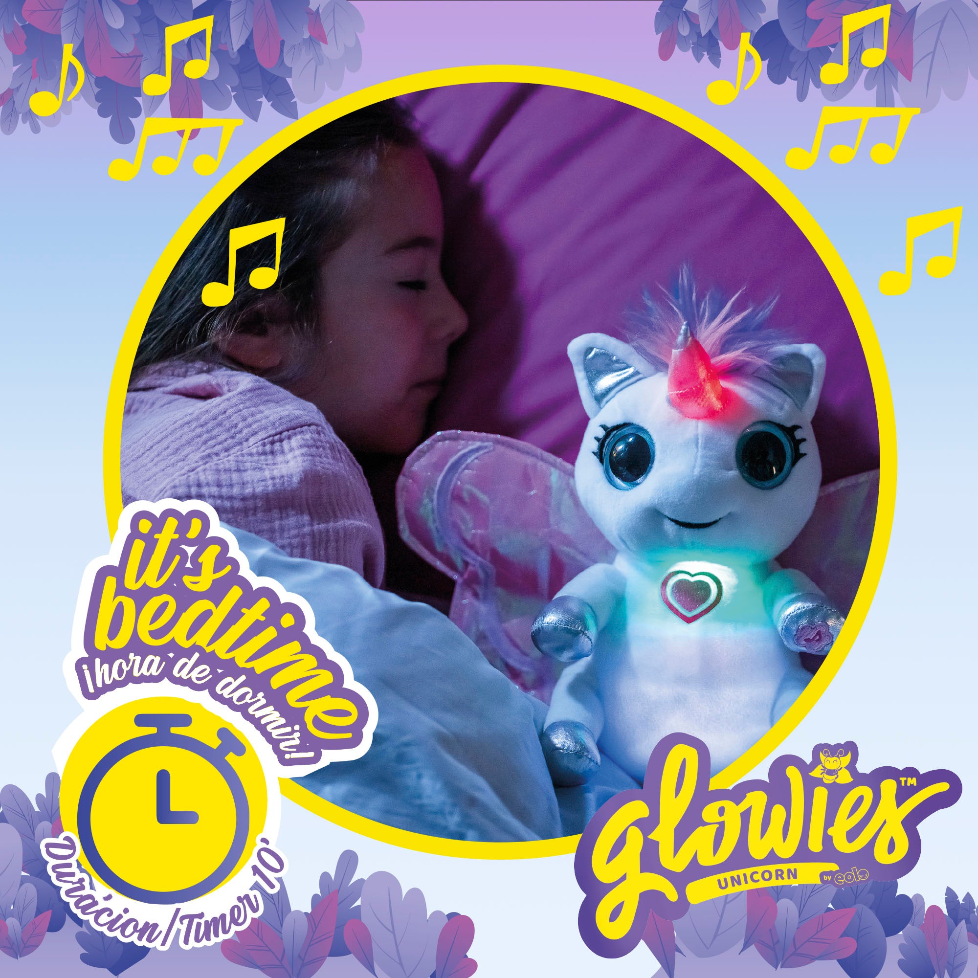 Glowies Peluche unicornio con luz y sonido para dormir