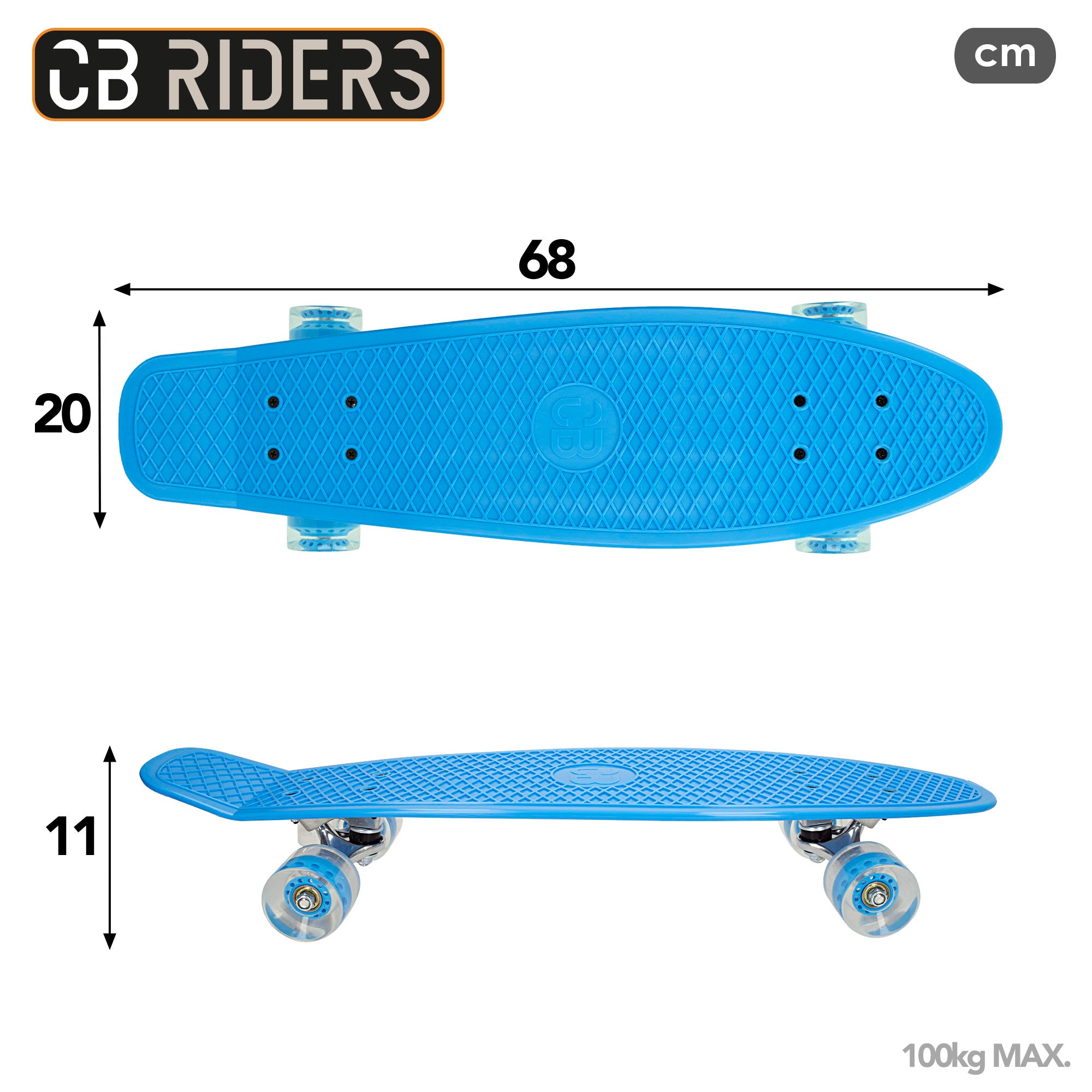Skateboard infantil 4 ruedas azul 68 cm CB Riders