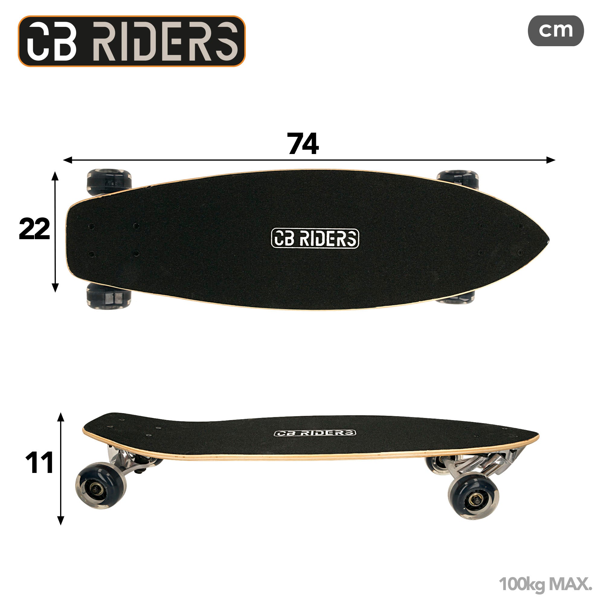 Skateboard infantil 4 ruedas negro 74 cm CB Riders