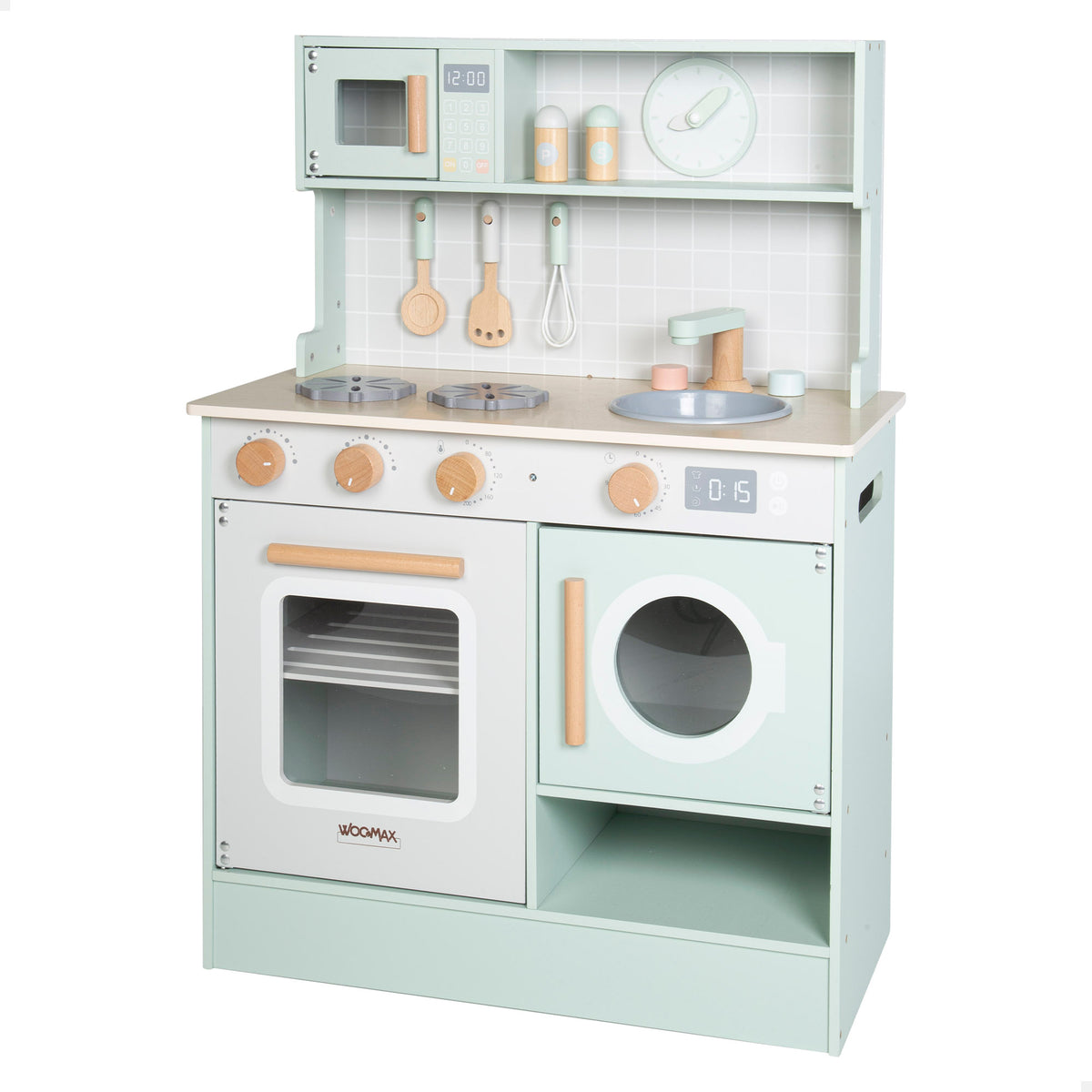 WOOMAX Cocinita madera con elementos interactivos y accesorios en Juguetes Online