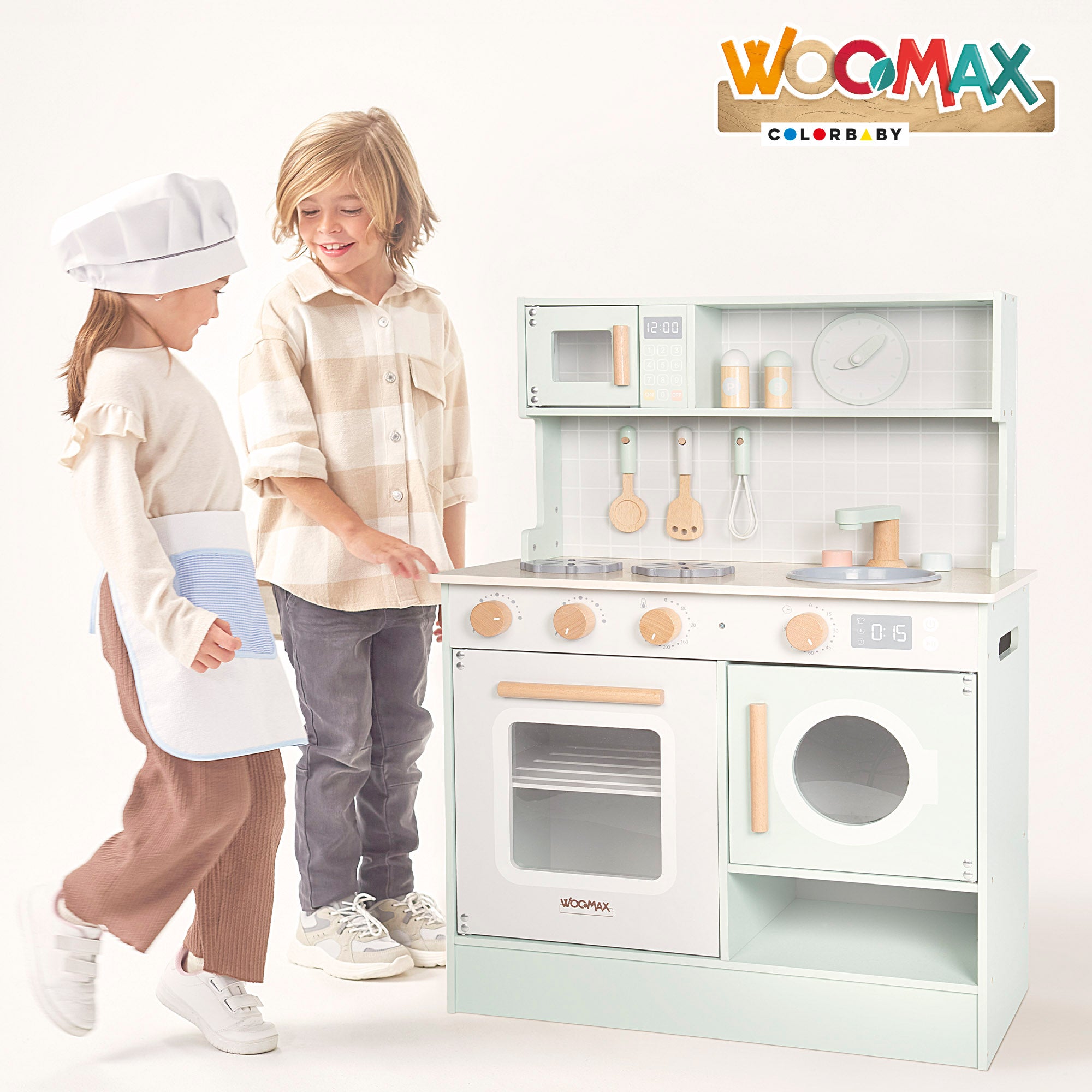 WOOMAX Cocinita madera con elementos interactivos y accesorios