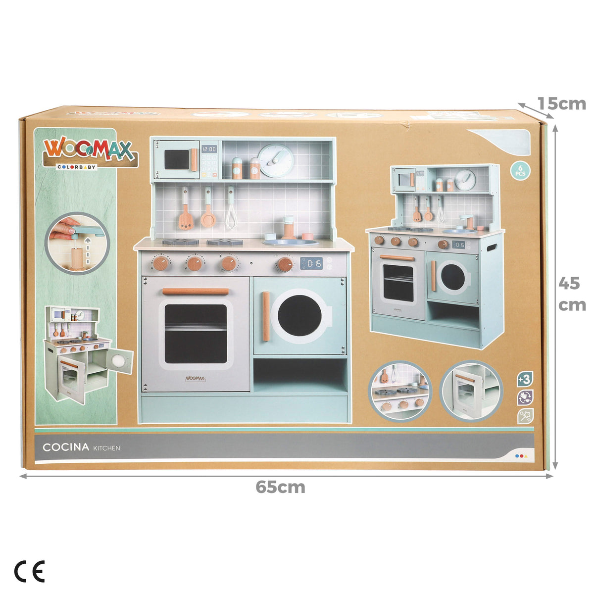 WOOMAX Cocinita madera con elementos interactivos y accesorios