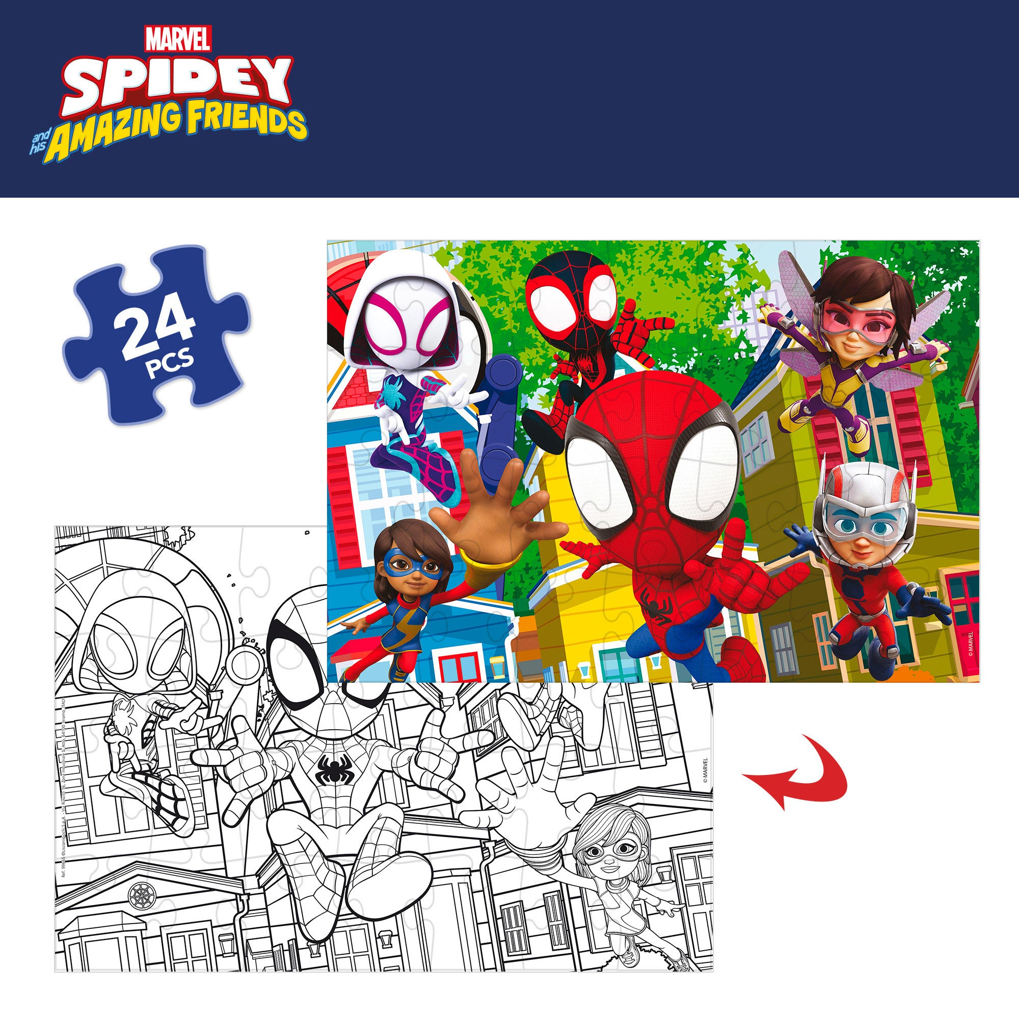 Spidey y su superequipo Puzzle doble cara para colorear 24 piezas grandes