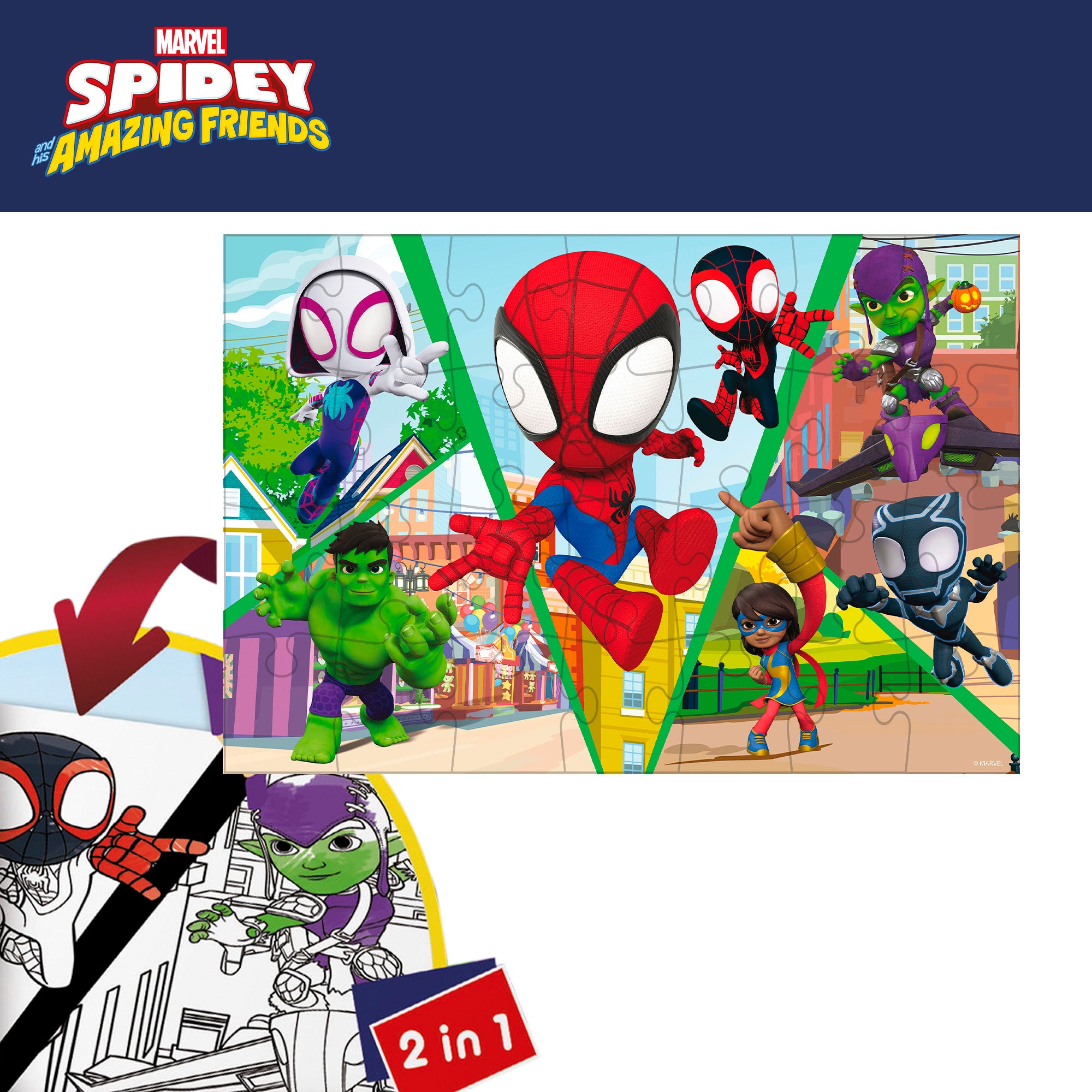 Spidey y su superequipo Puzzle doble cara para colorear 24 piezas grandes