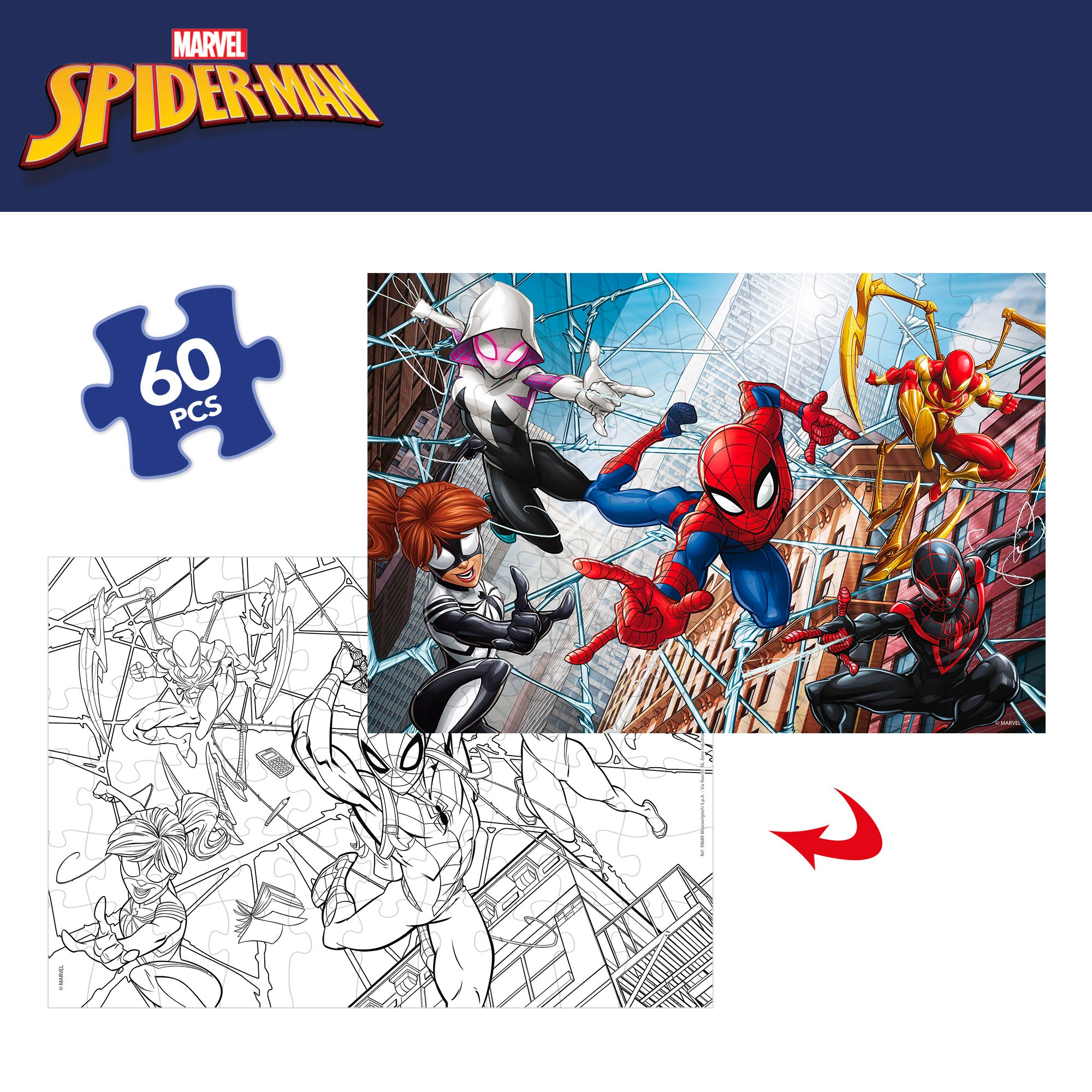 Marvel Spider-Man Puzzle doble cara para colorear 60 piezas