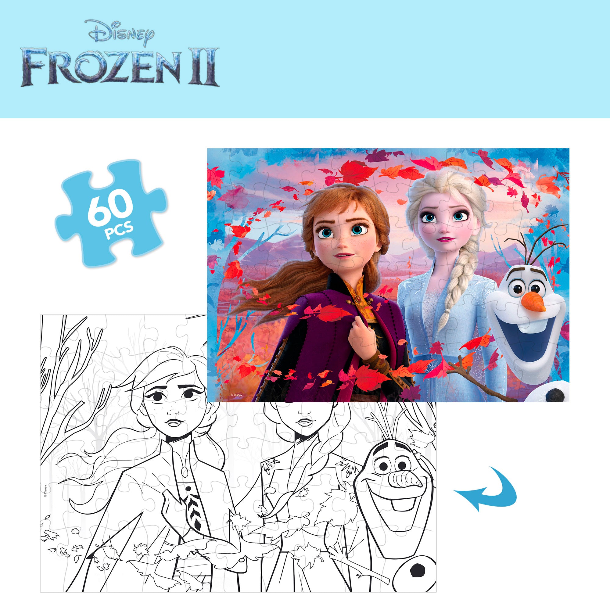 Disney Frozen Puzzle doble cara para colorear 60 piezas