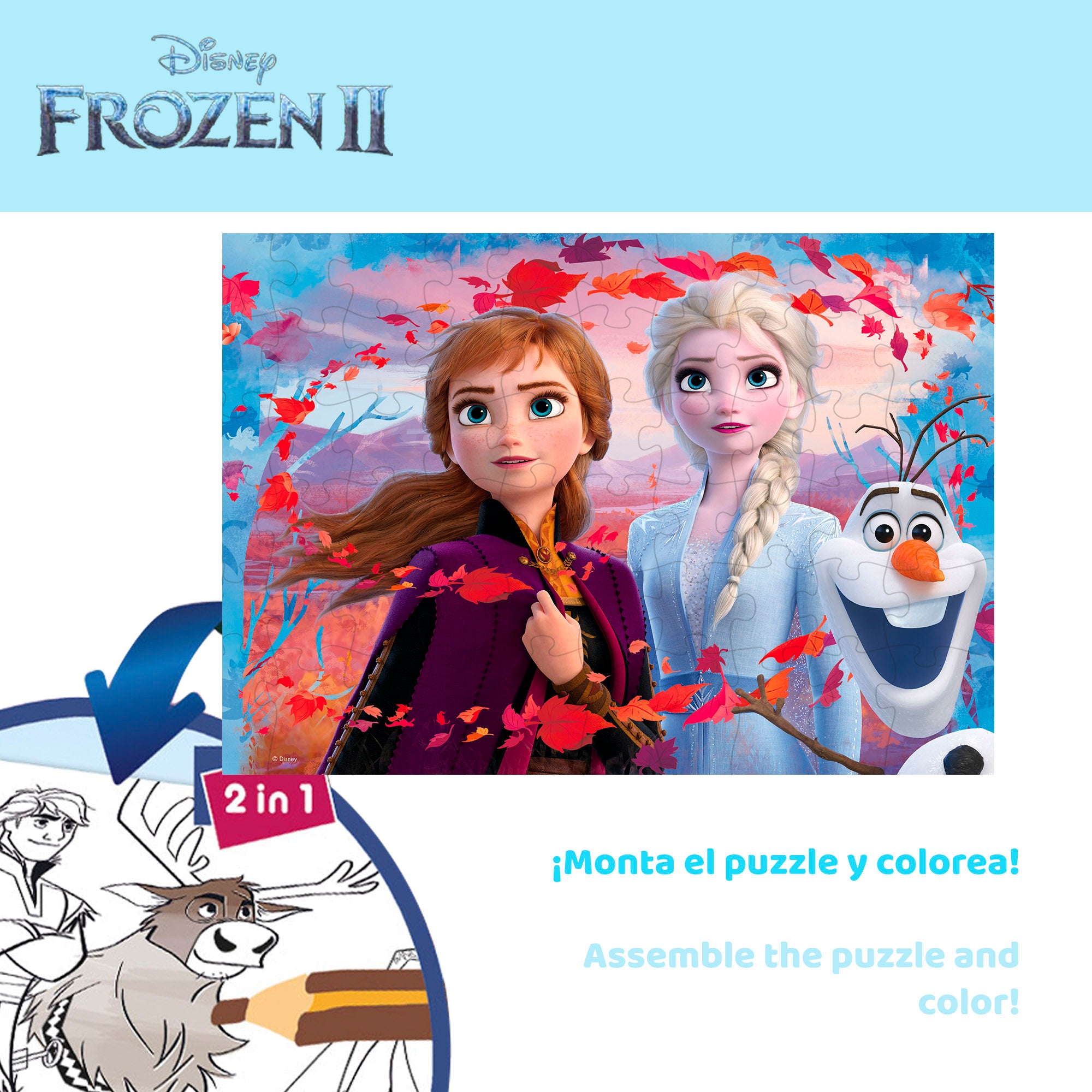 Disney Frozen Puzzle doble cara para colorear 60 piezas