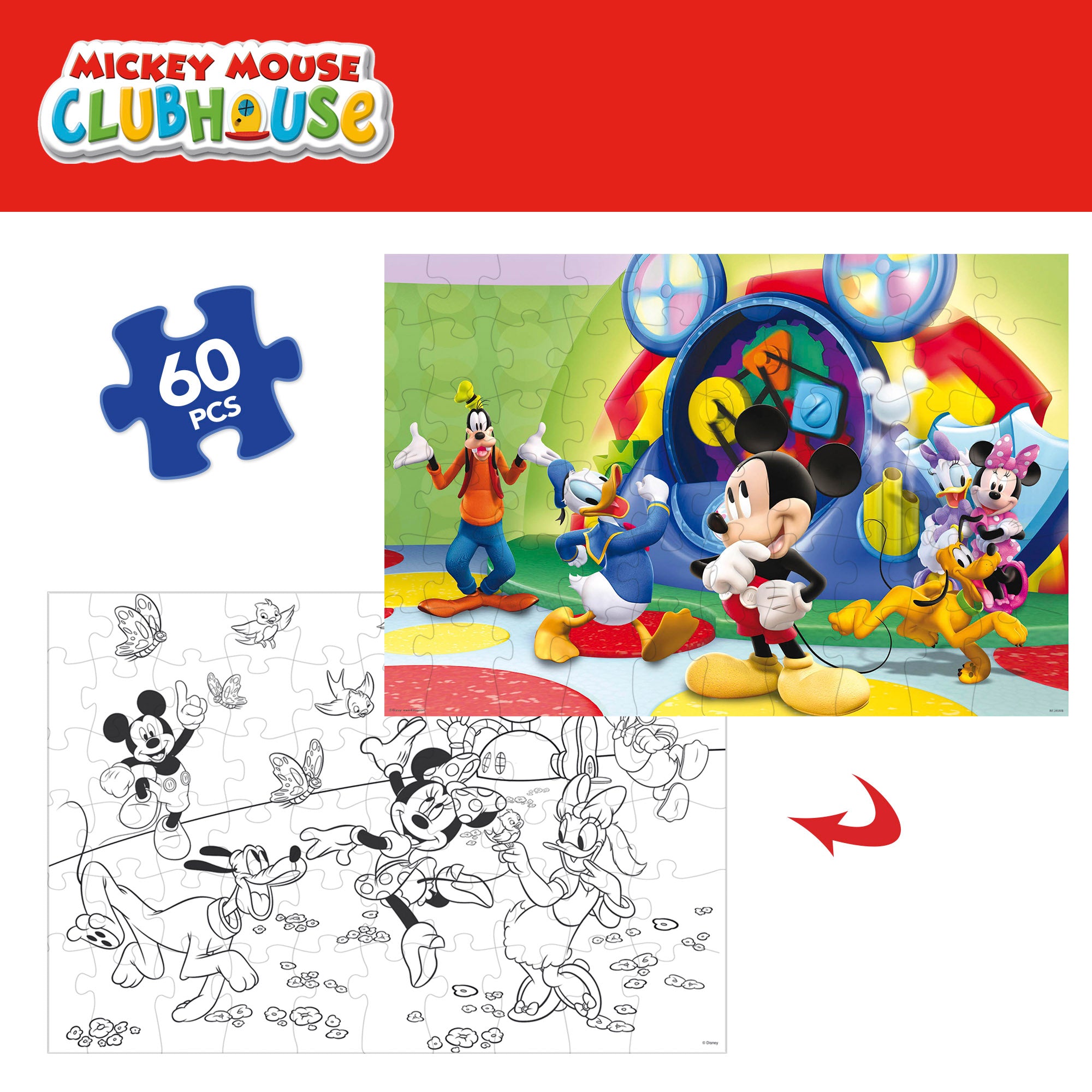 La Casa de Mickey Mouse Puzzle doble cara para colorear 60 piezas