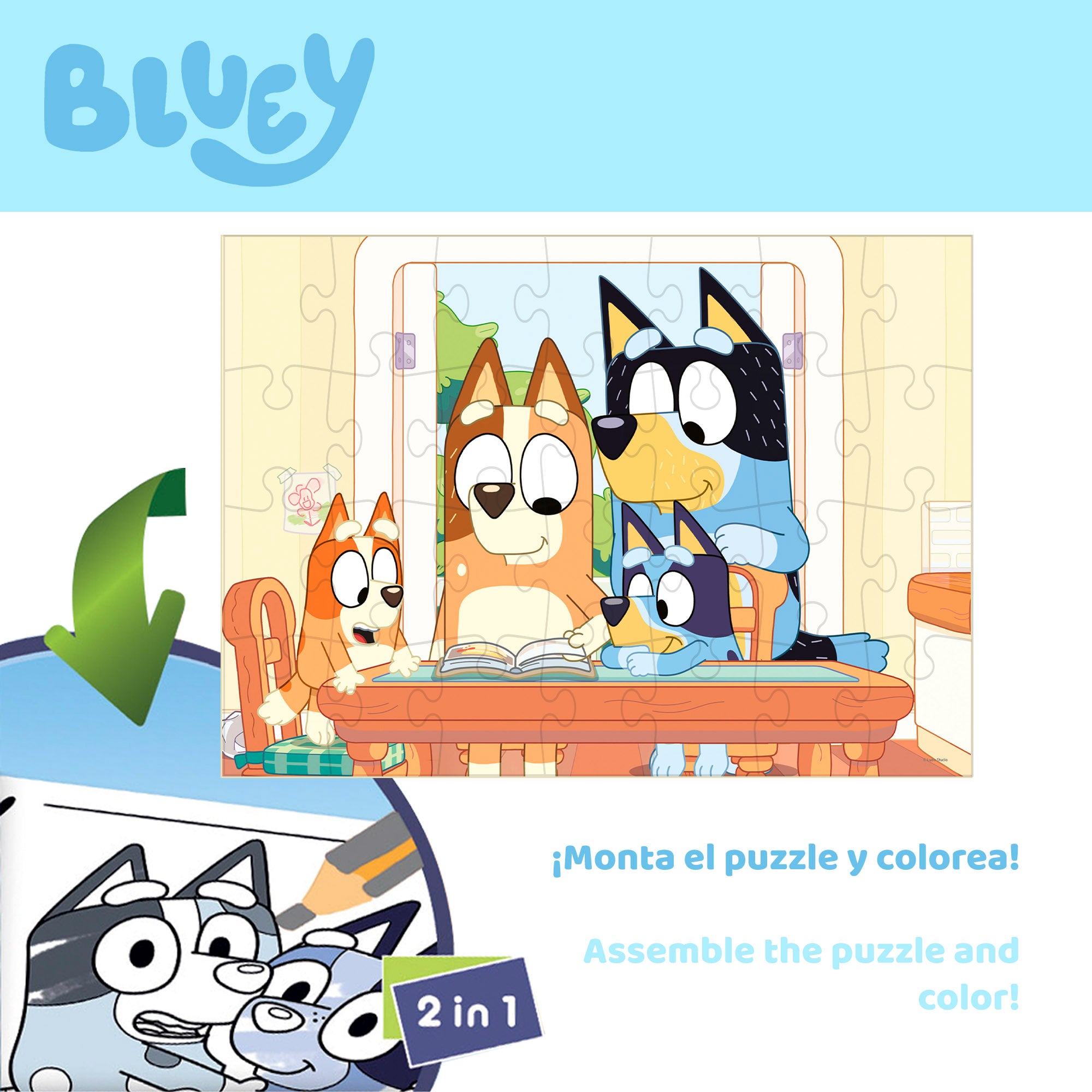 Bluey Puzzle doble cara para colorear 24 piezas grandes