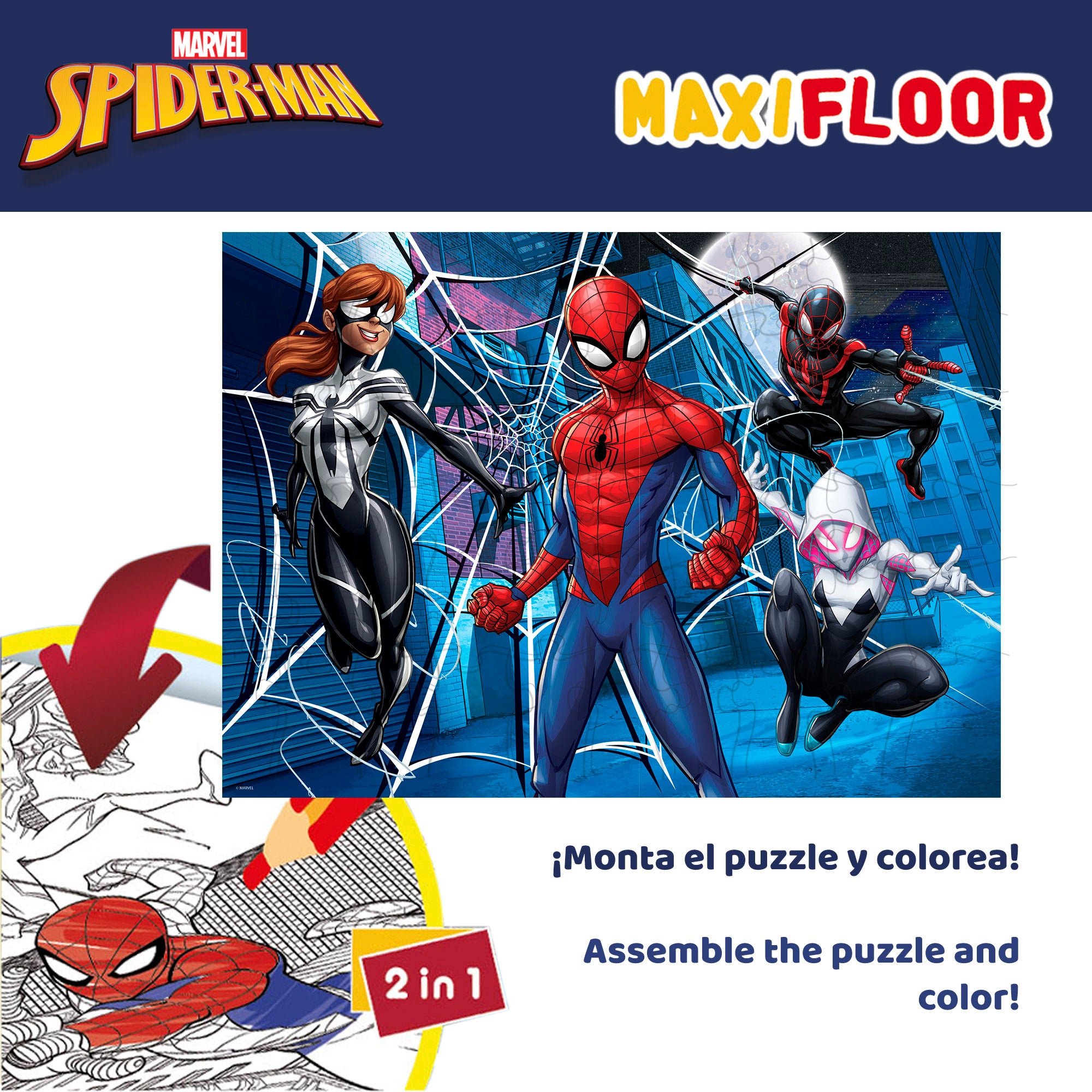 Marvel Spider-Man Puzzle doble cara para colorear 60 piezas grandes