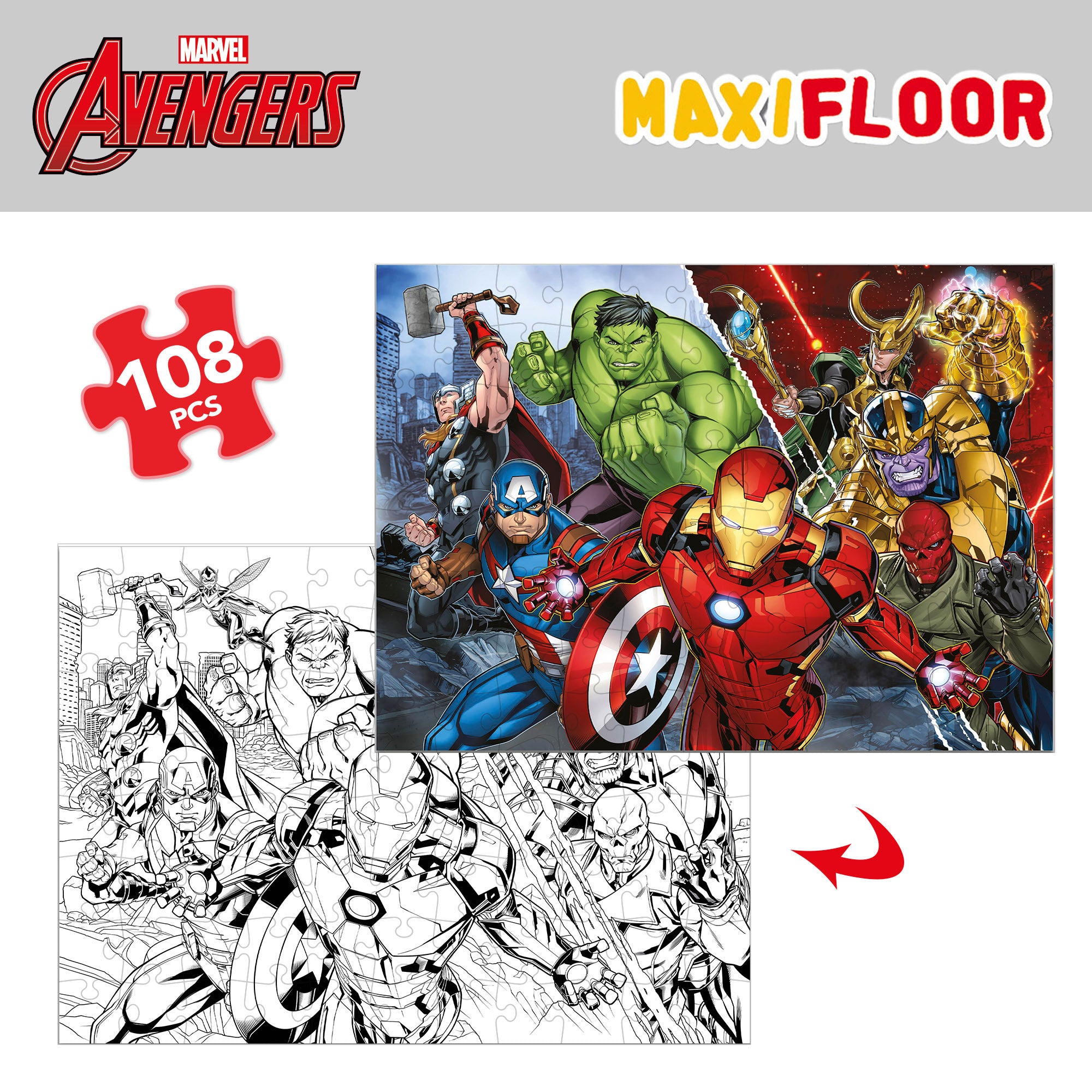 Avengers Puzzle doble cara para colorear 108 piezas