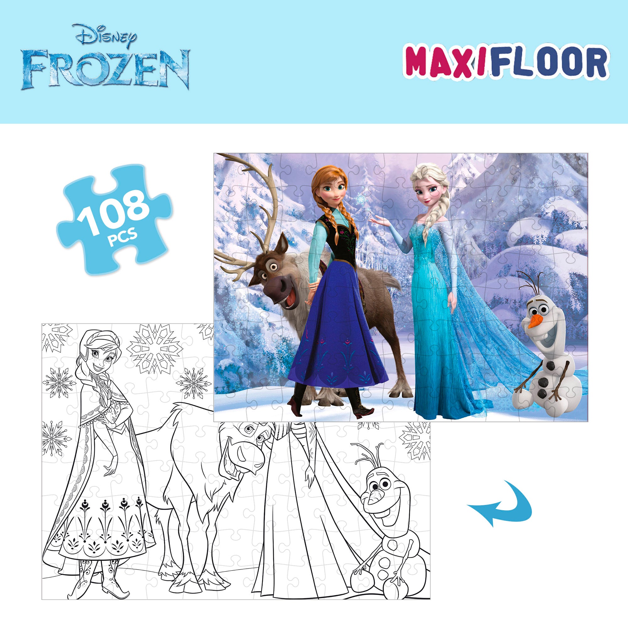 Disney Frozen Puzzle doble cara para colorear 108 piezas