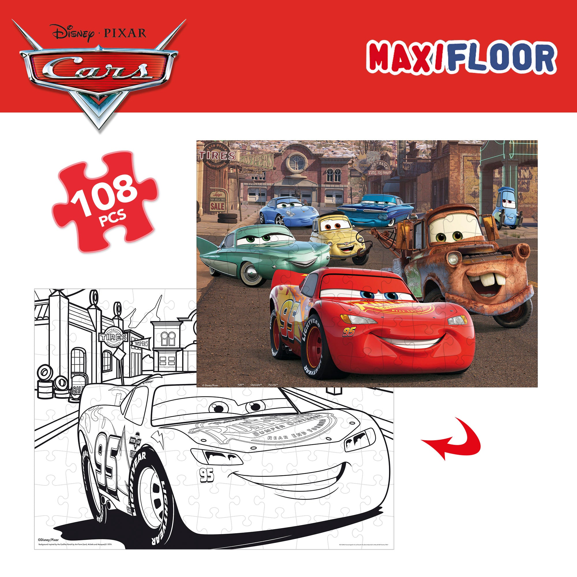 Disney Cars Puzzle doble cara para colorear 108 piezas