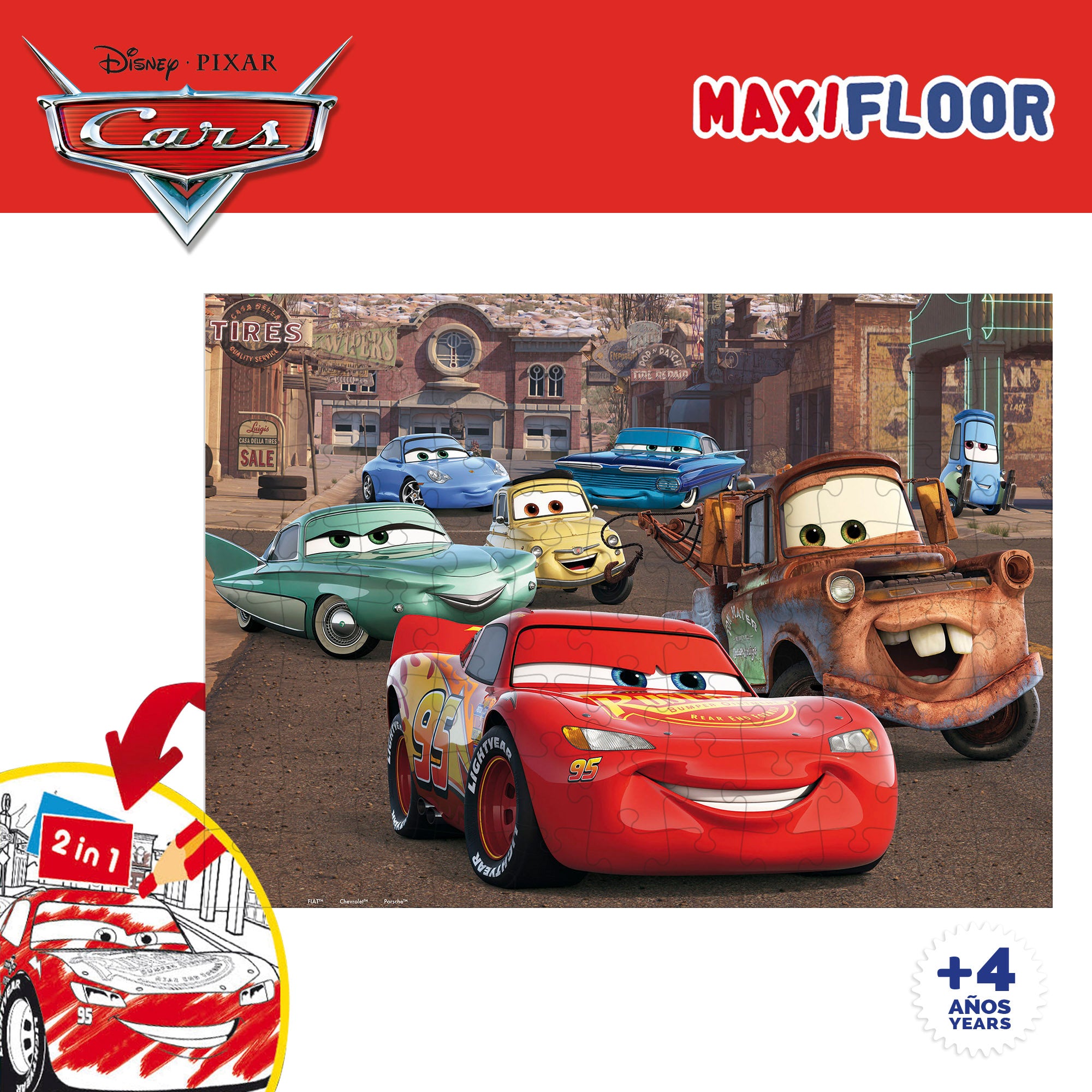 Disney Cars Puzzle doble cara para colorear 108 piezas