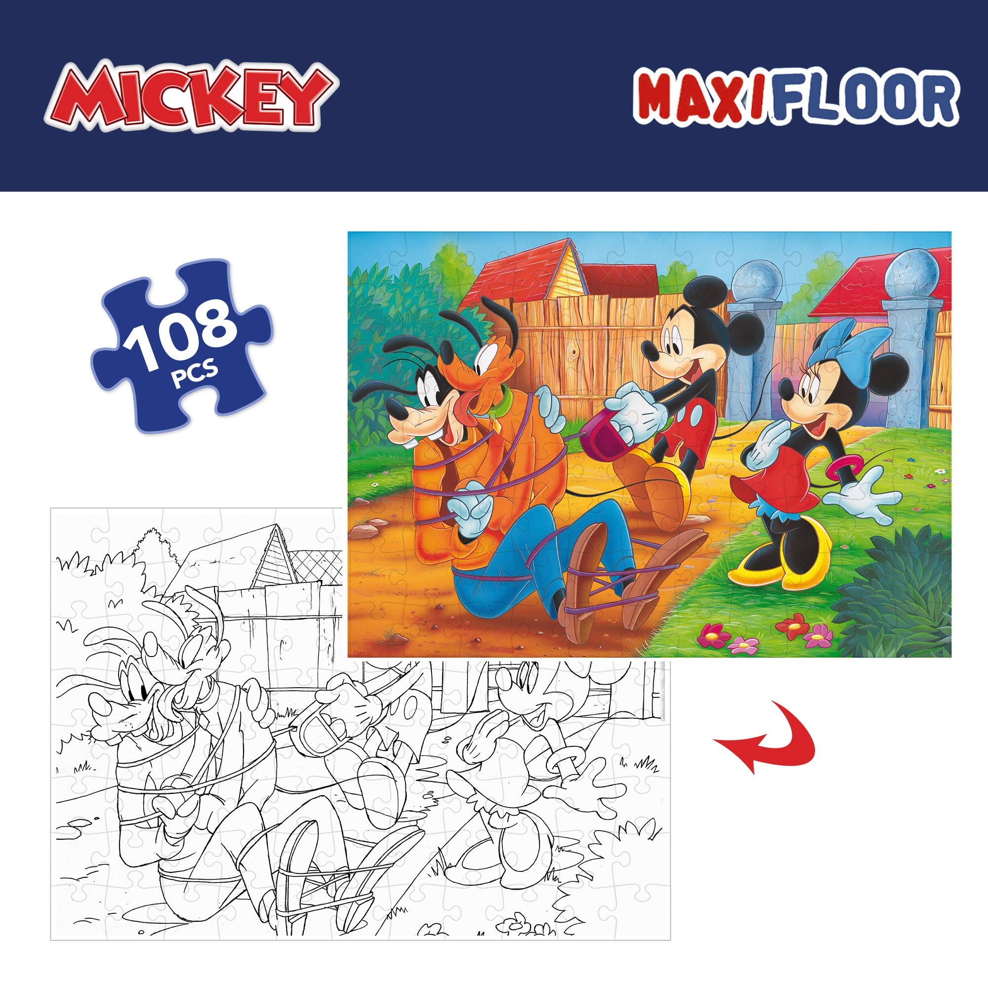 Mickey Puzzle doble cara para colorear 108 piezas