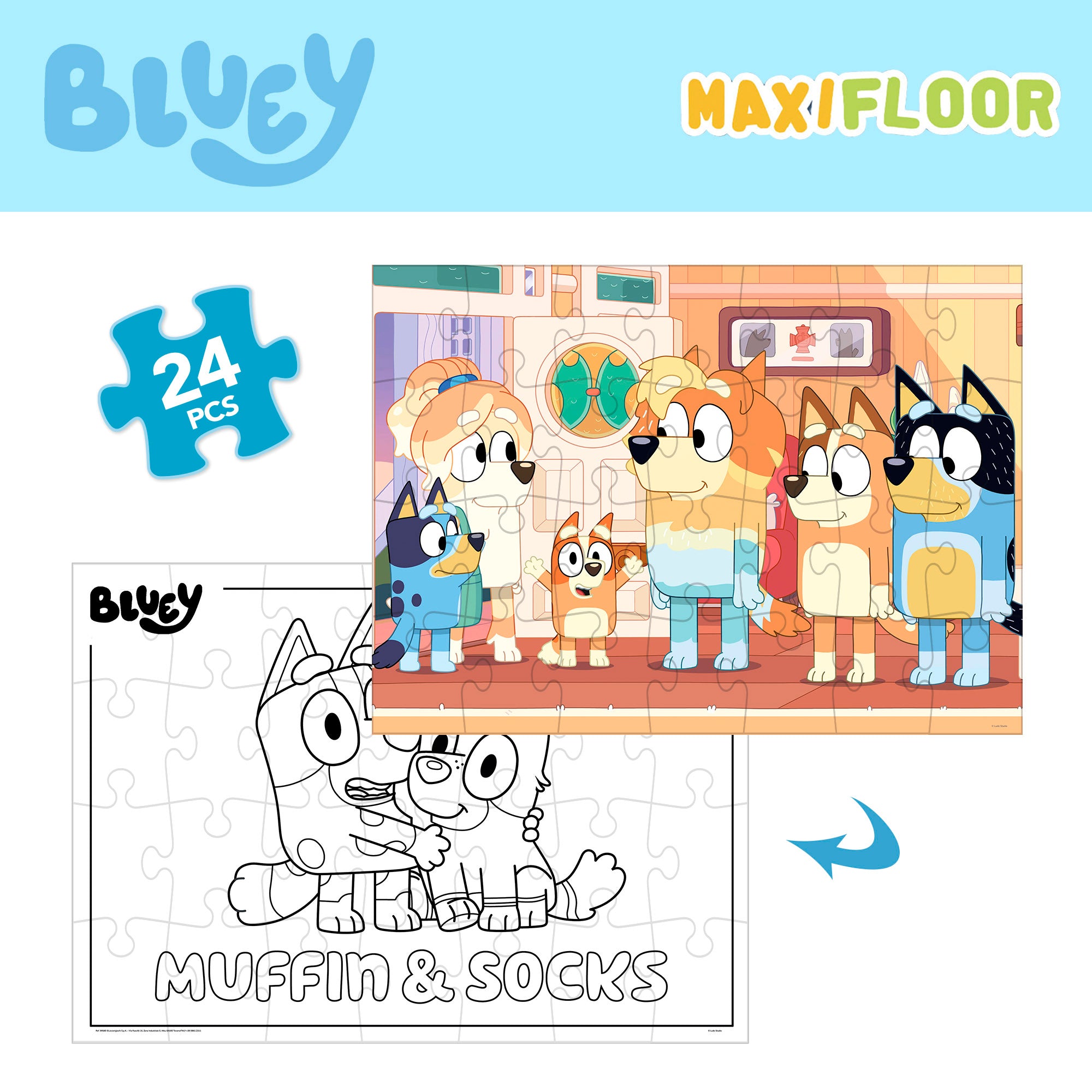 Bluey Puzzle doble cara para colorear 24 piezas XL
