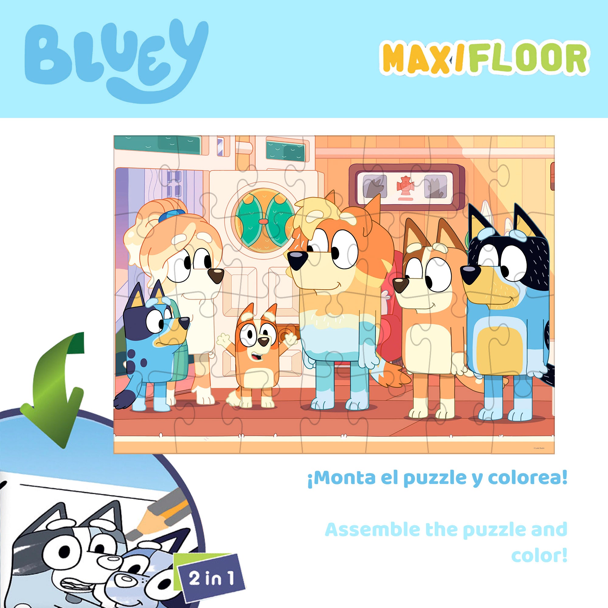 Bluey Puzzle doble cara para colorear 24 piezas XL