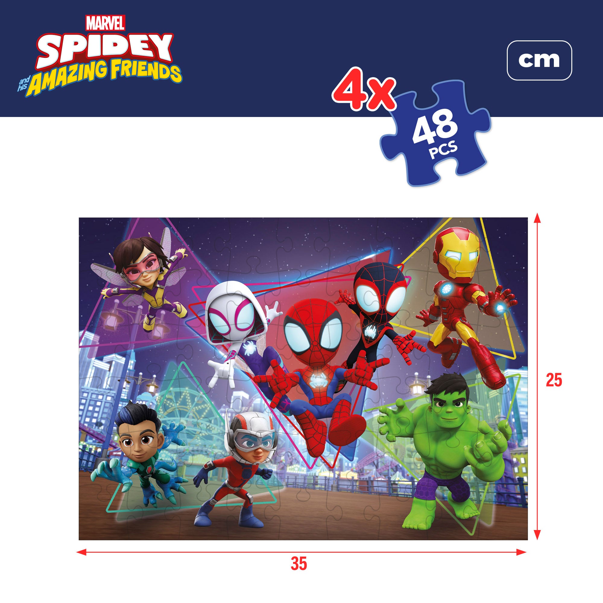 Spidey y su superequipo Pack 4 puzzles doble cara para colorear 48 piezas