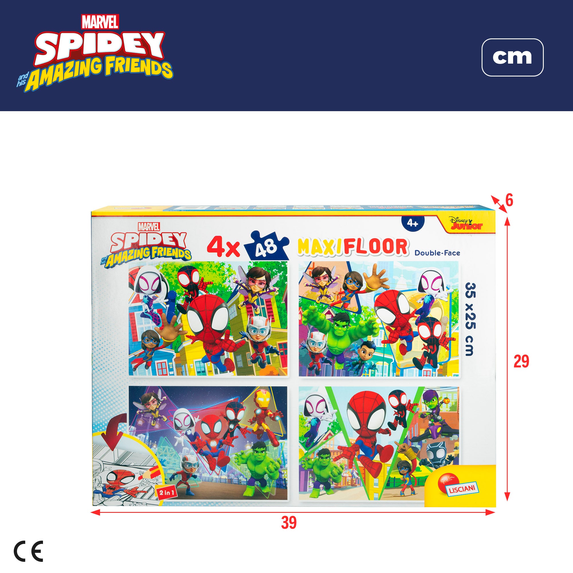 Spidey y su superequipo Pack 4 puzzles doble cara para colorear 48 piezas