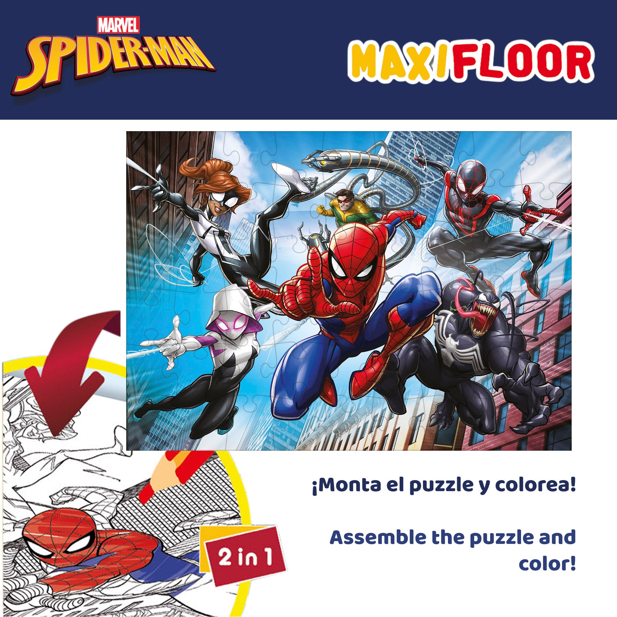 Spider-Man Pack 4 puzzles doble cara para colorear 48 piezas