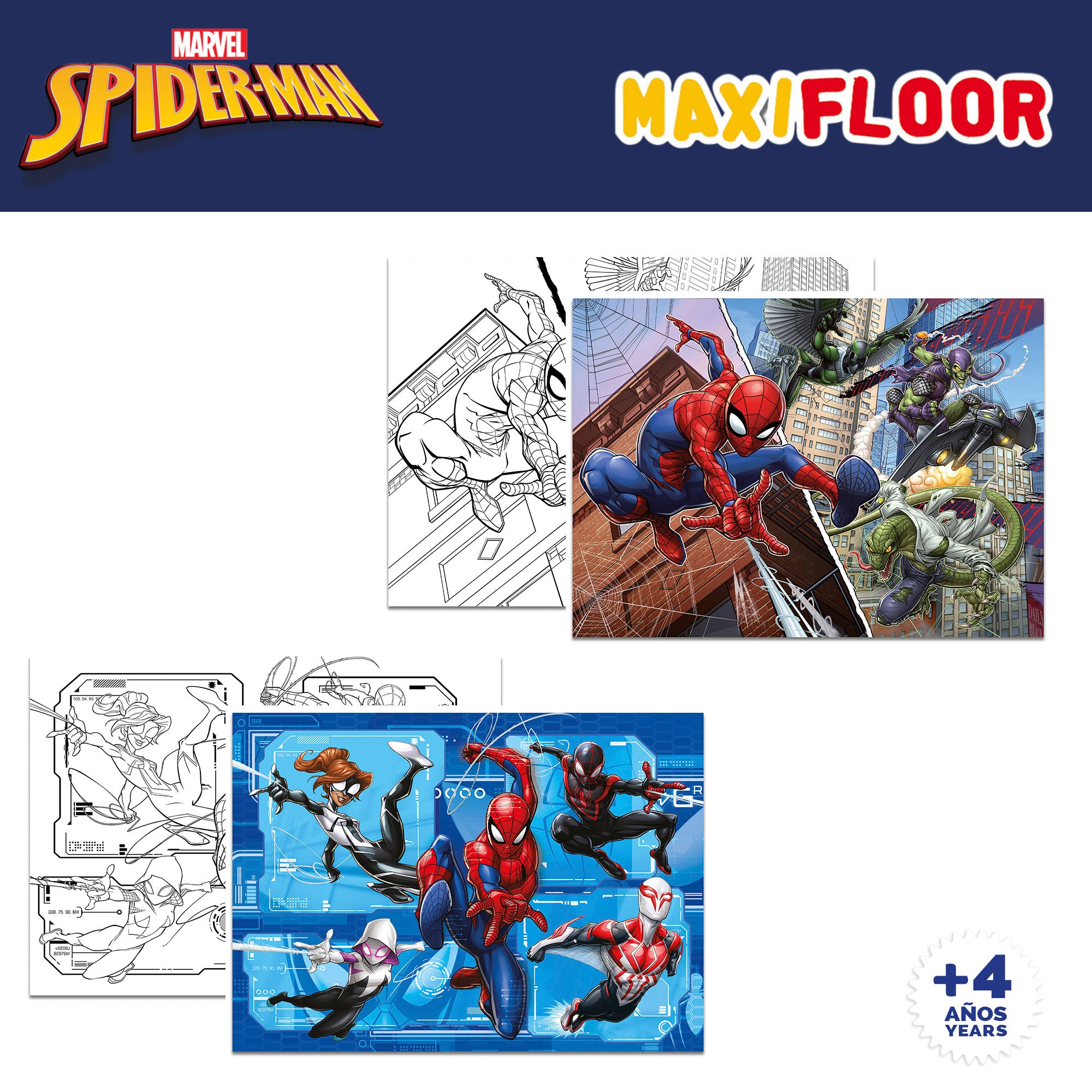 Spider-Man Pack 4 puzzles doble cara para colorear 48 piezas