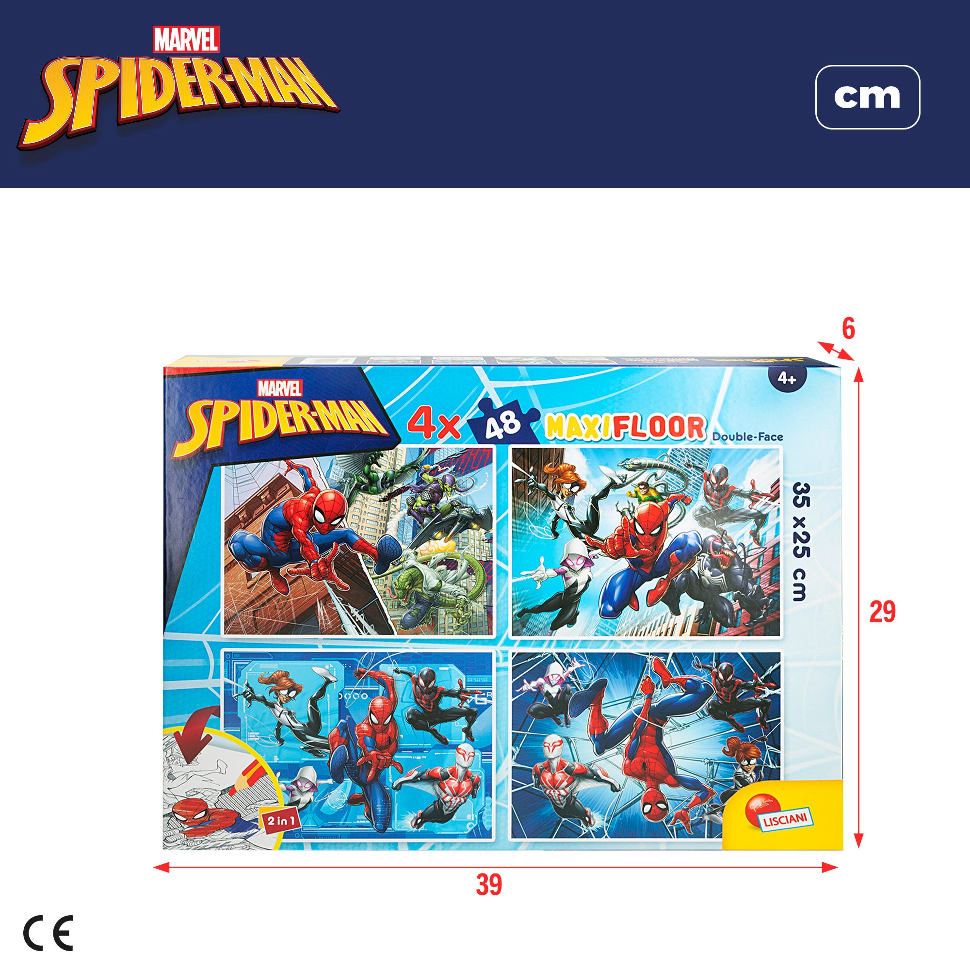Spider-Man Pack 4 puzzles doble cara para colorear 48 piezas